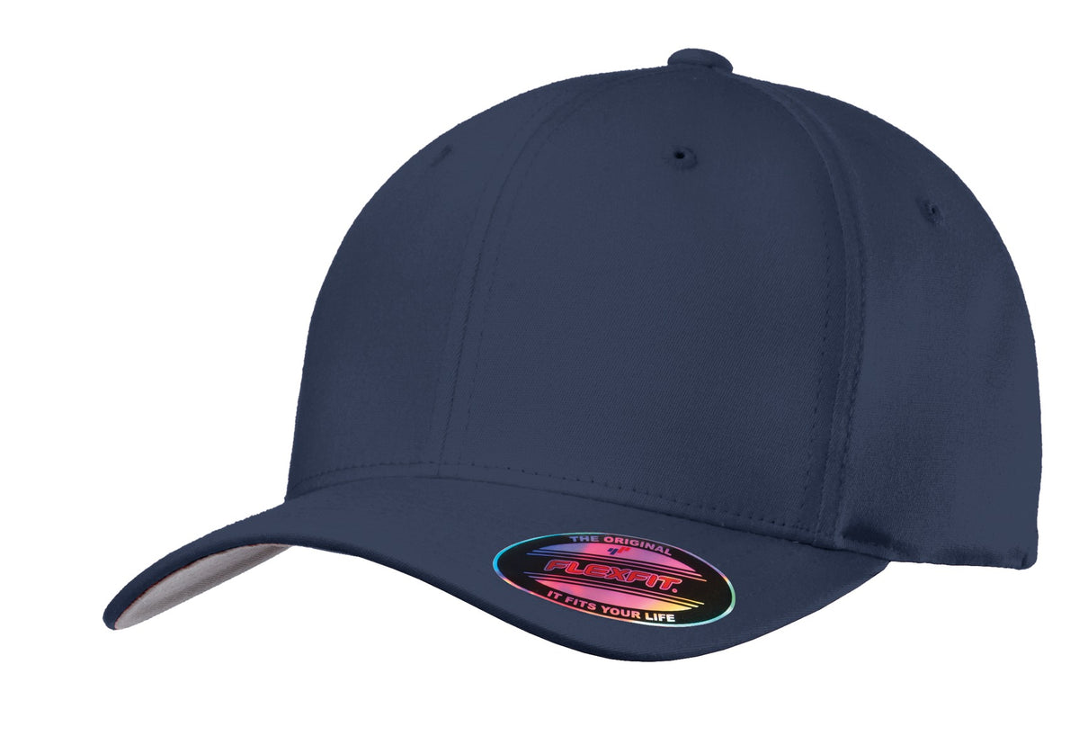 Port Authority Flexfit cotton twill cap in true navy, flat front style with adjustable fit and embroidered branding.