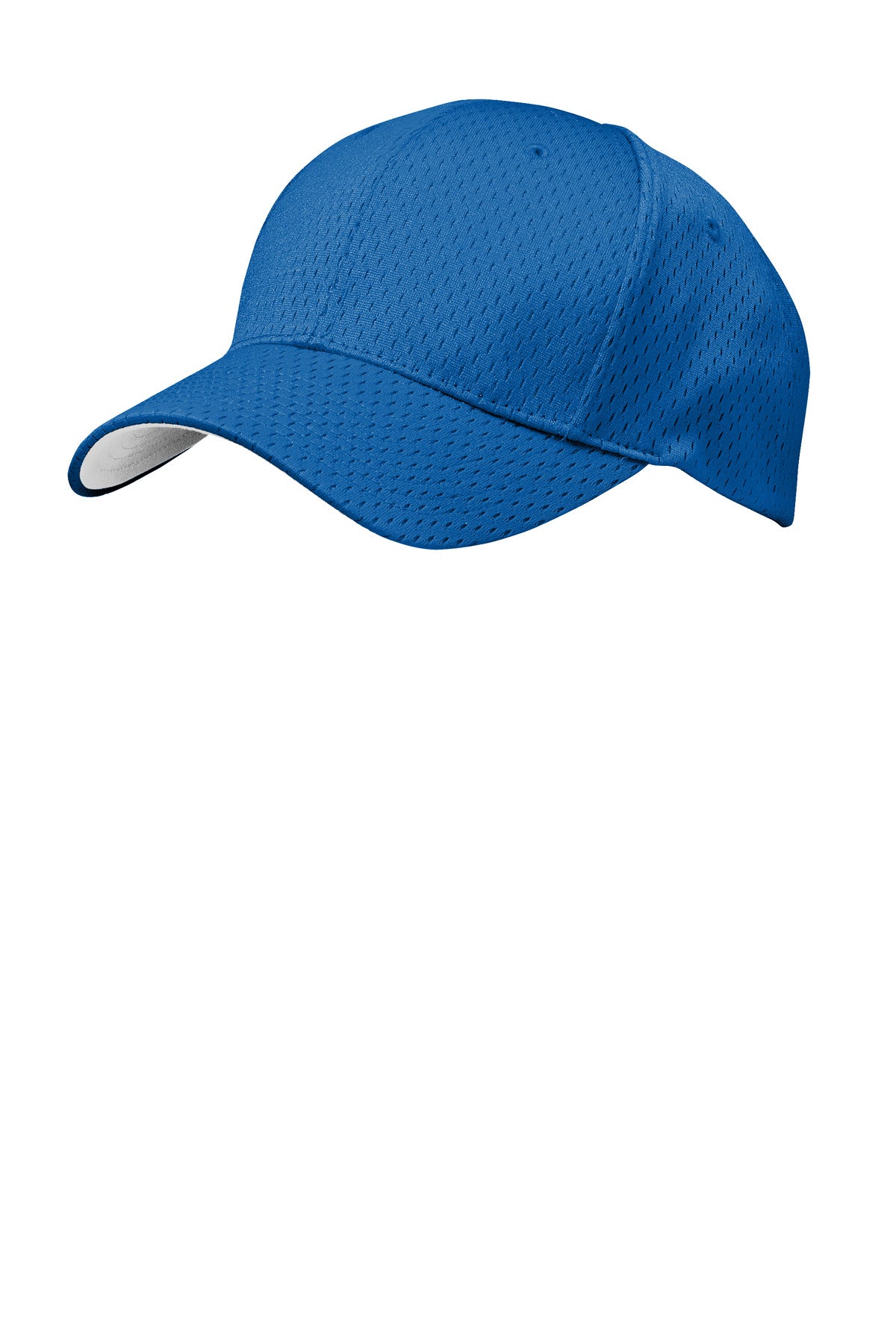 Royal blue Port Authority Pro Mesh Cap with flat front, breathable mesh design, adjustable strap, and embroidered logo.