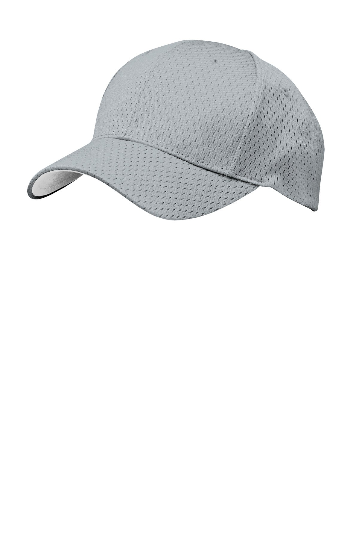 Silver Port Authority Pro Mesh Cap with flat front, breathable mesh design, adjustable strap, and curved brim.