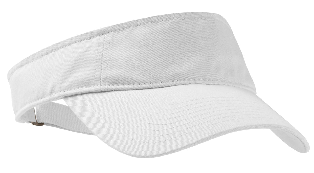 White Port Authority ® enzyme wash fashion visor with a flat front, lightweight and stylish for casual sun protection.