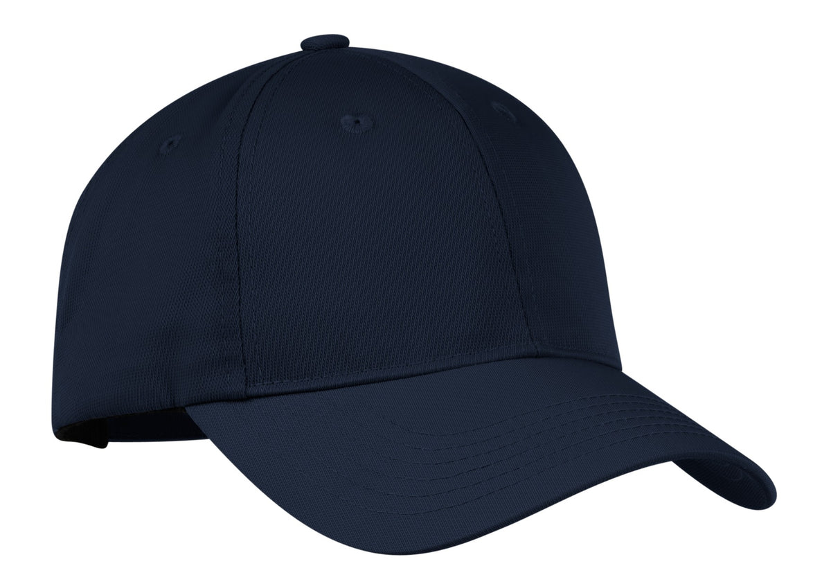 Navy Port Authority nylon twill performance cap with curved brim and adjustable strap, front view showing branding.