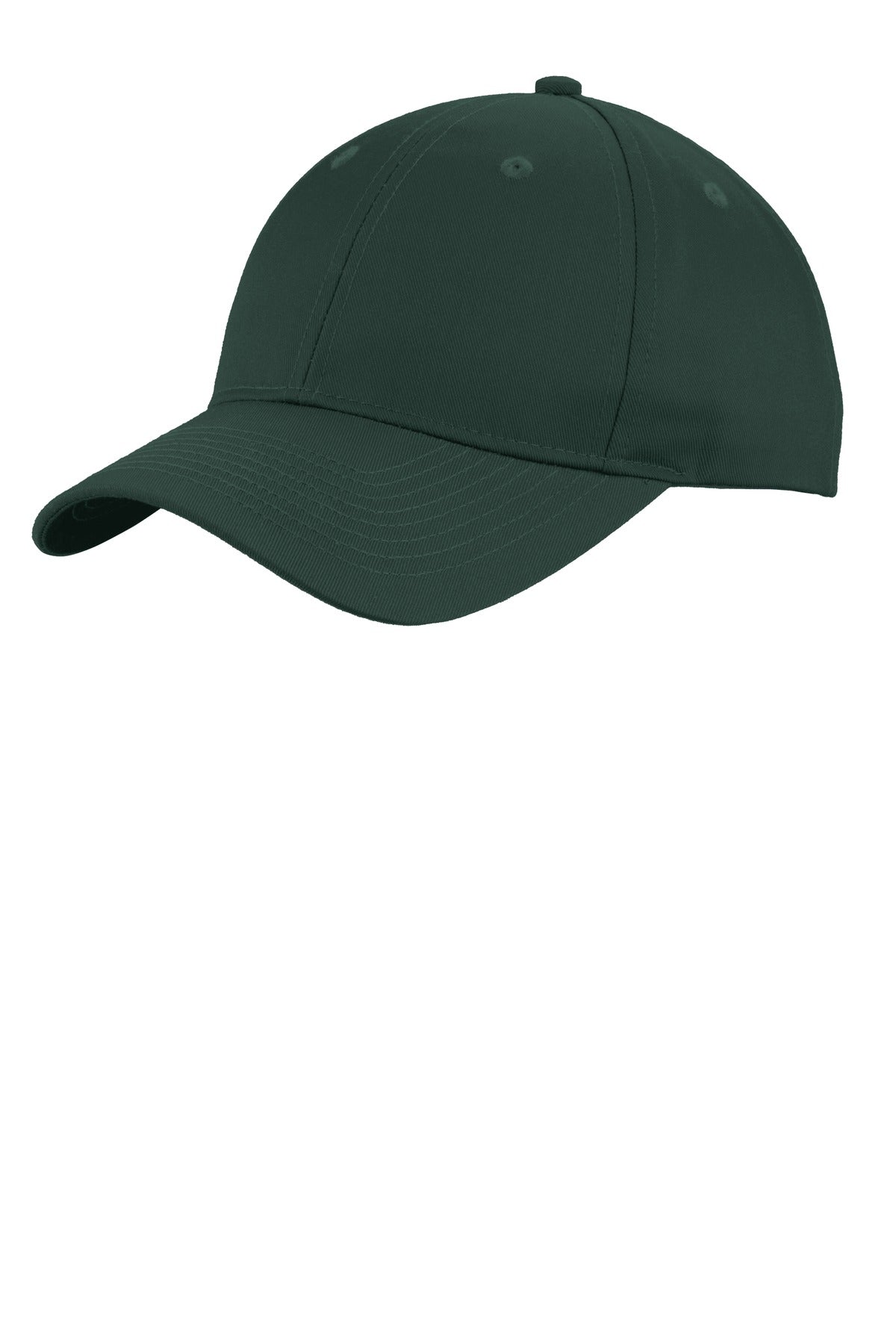 Port Authority dark green uniforming twill cap with front design, casual style, and adjustable strap.