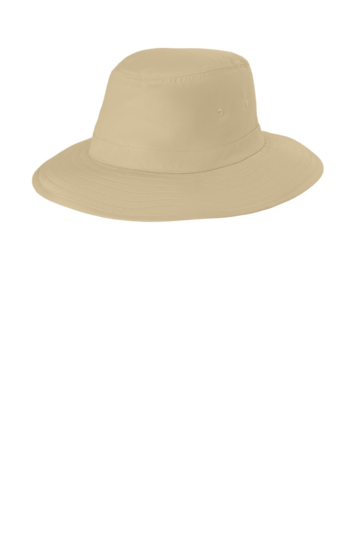 Port Authority Lifestyle Brim Hat in stone color, shown from the left side with a wide brim and casual style.