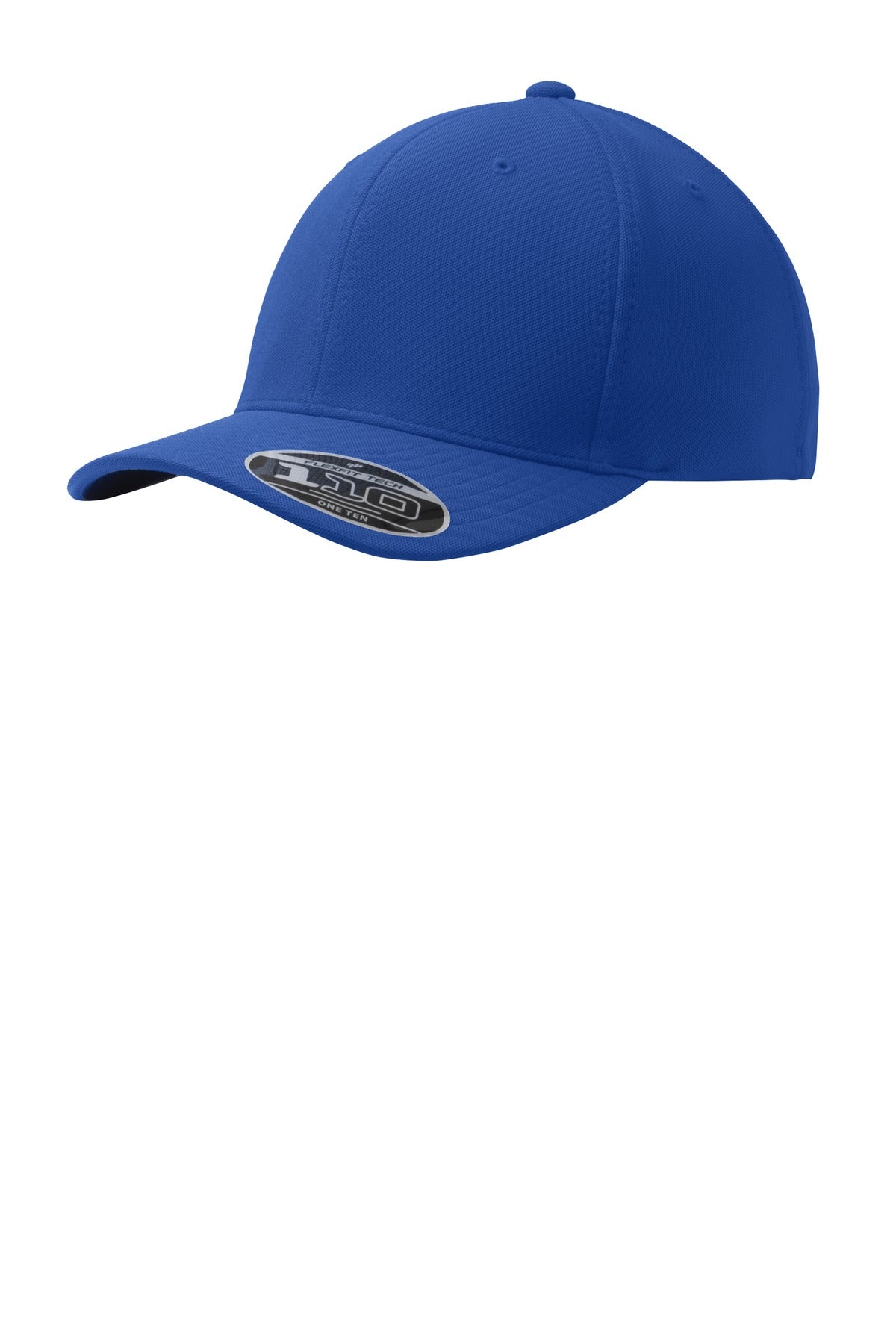 Royal blue Port Authority Flexfit 110 mini pique cap with front sticker, featuring adjustable fit and breathable fabric.