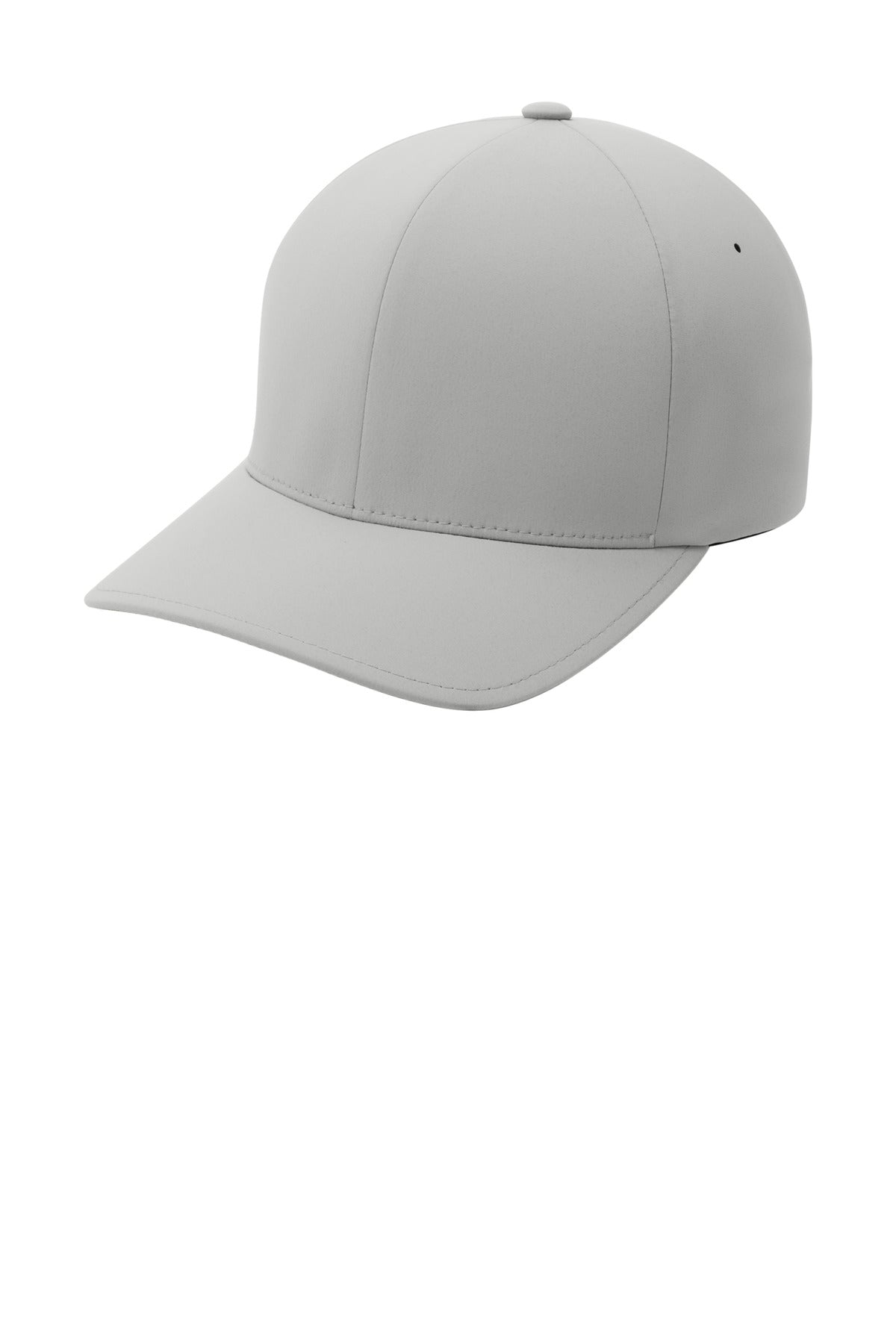 Silver Port Authority Flexfit Delta cap shown from the left, featuring a structured baseball cap design with a curved brim.