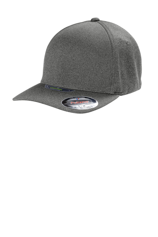 Dark grey Port Authority Flexfit Melange Unipanel Cap with flat front and structured design.
