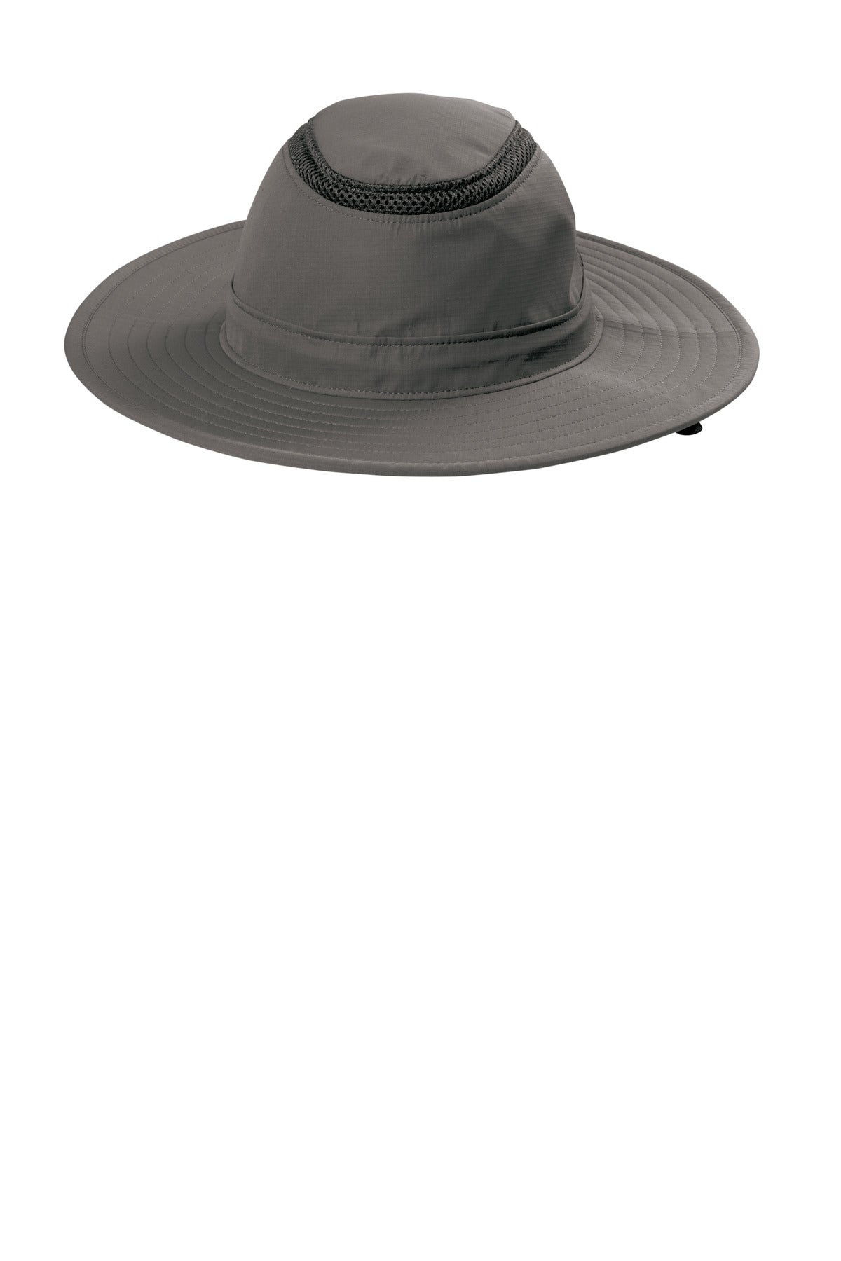 Port Authority outdoor ventilated wide brim hat in sterling grey with a flat brim, designed for sun protection and breathability.