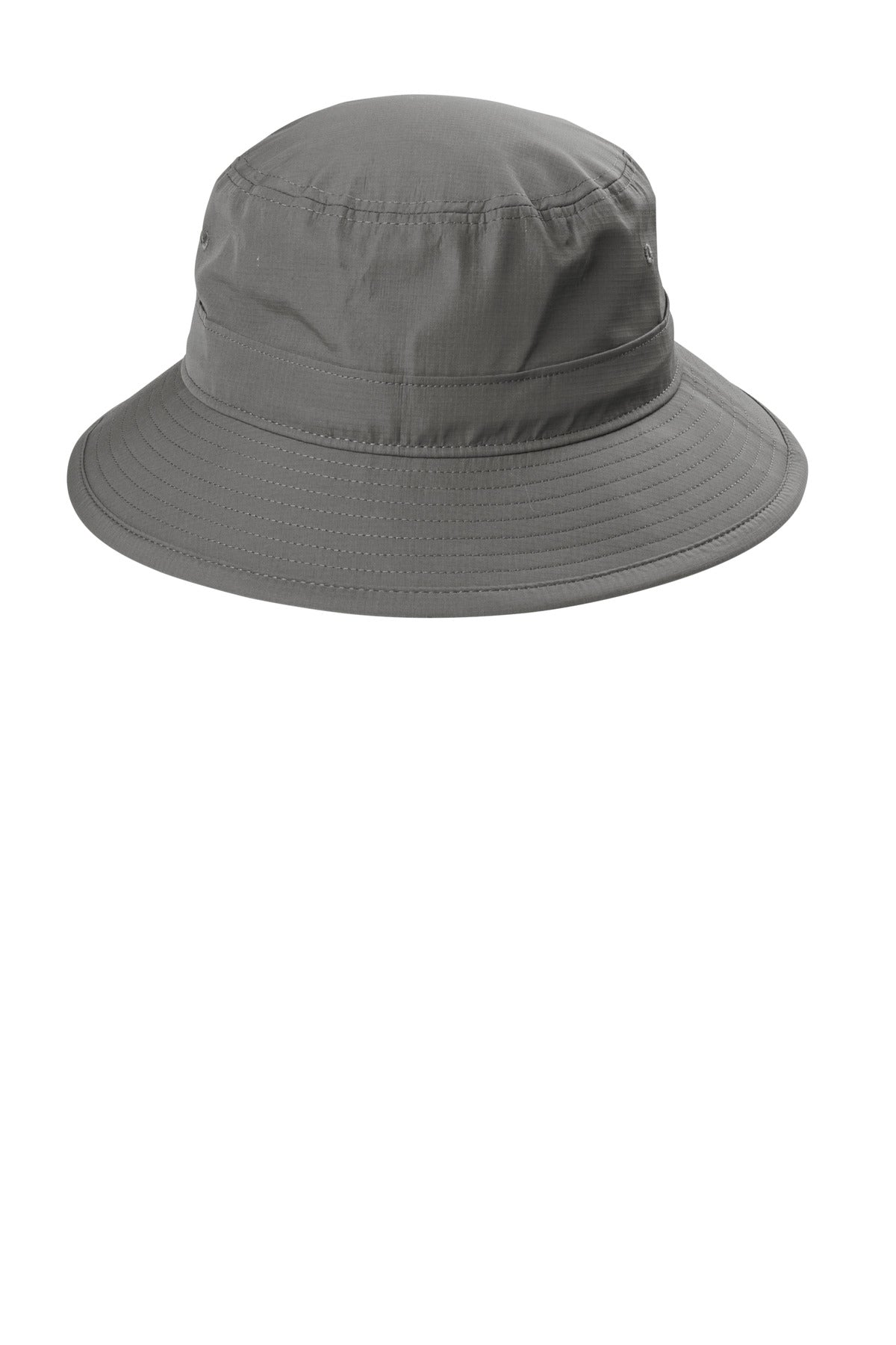 Port Authority outdoor UV bucket hat in sterling grey, flat front design, provides sun protection and casual style.