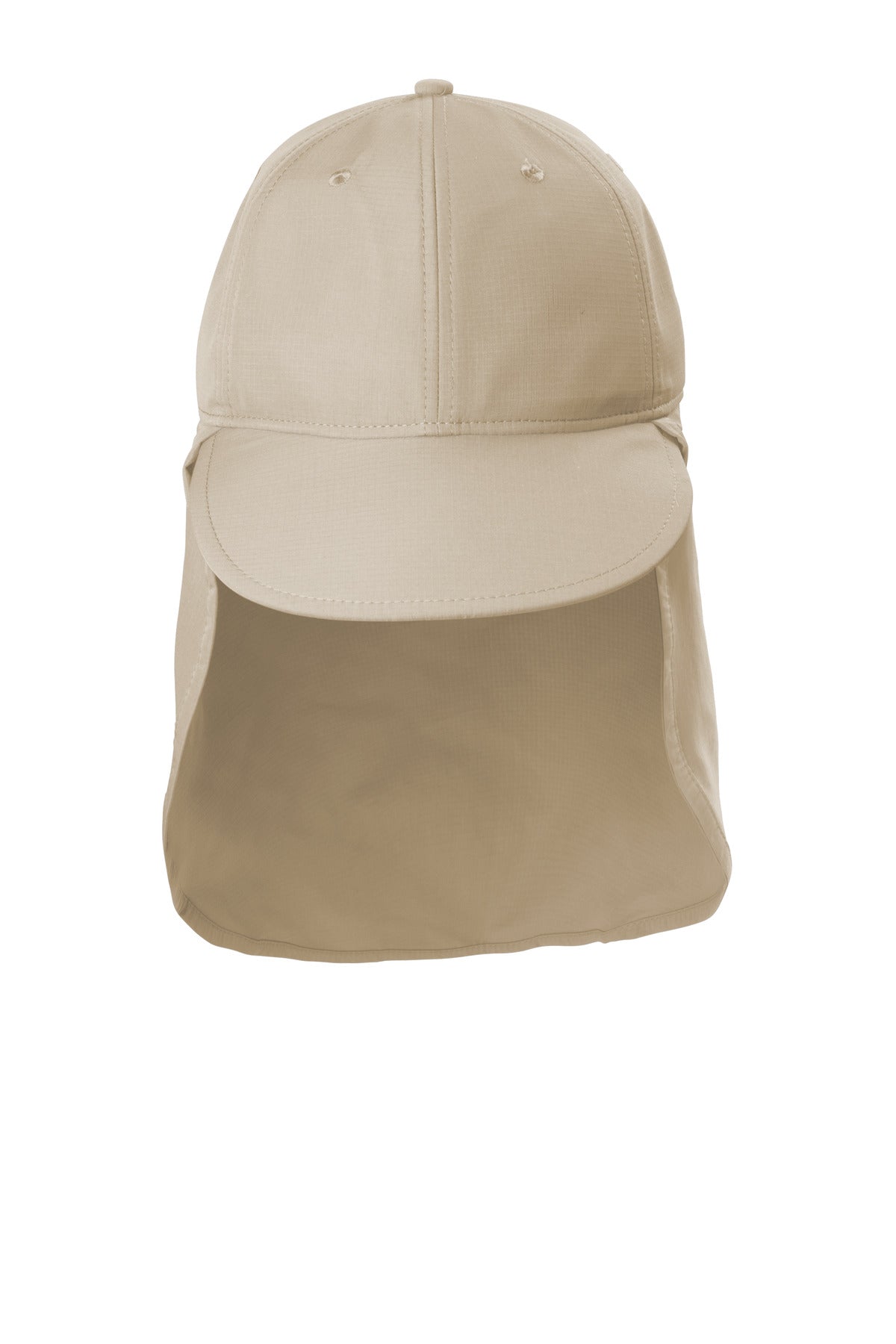 Port Authority outdoor UV sun shade cap in stone color, featuring a flat brim and classic design for sun protection.