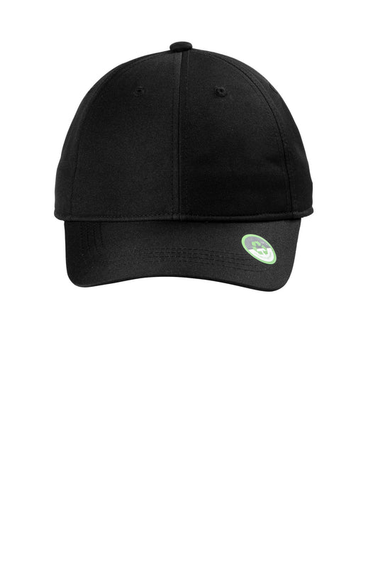 Port Authority Eco Cap in deep black, flat front view, showcasing a classic baseball cap style with adjustable strap.