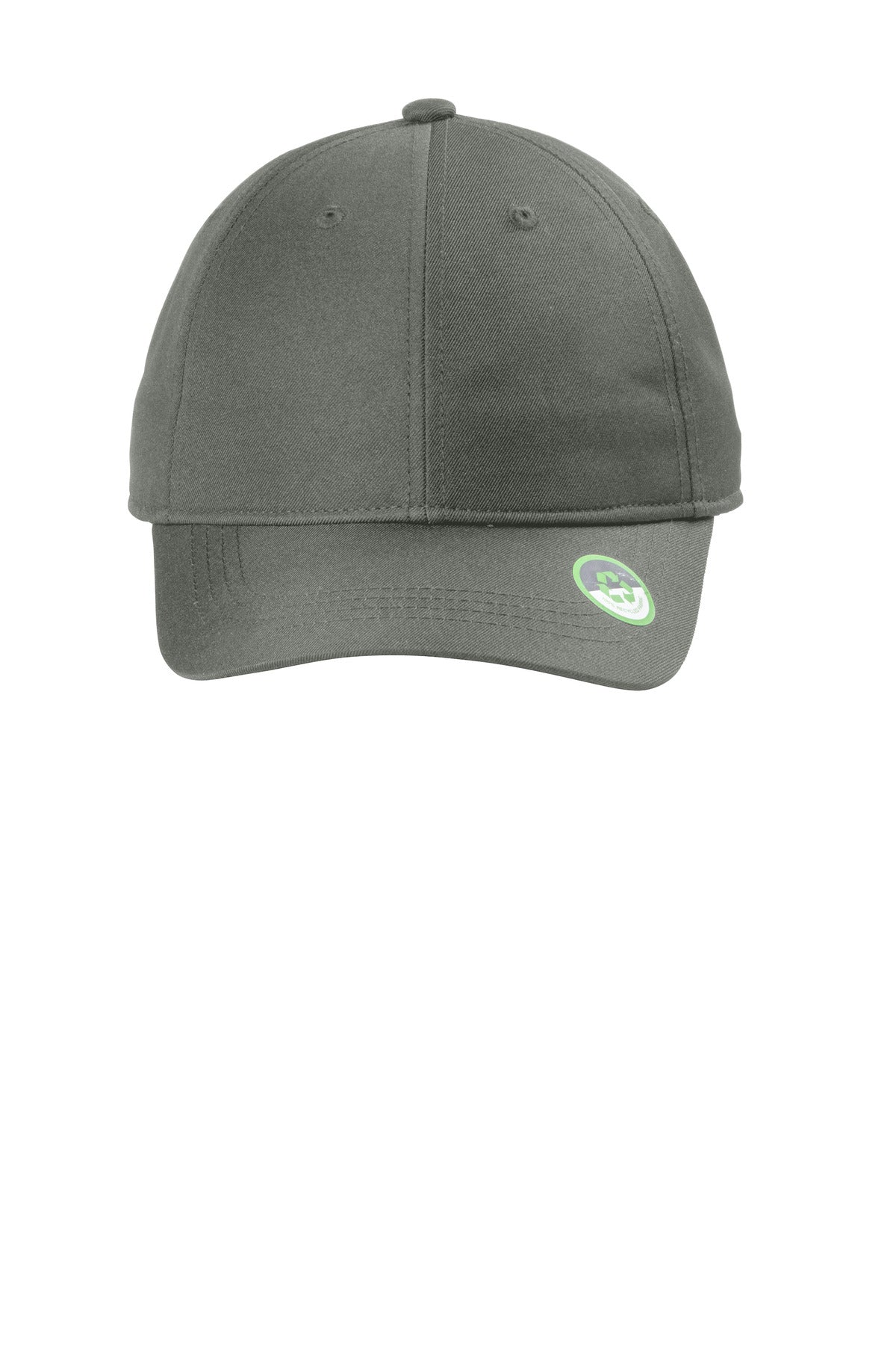 Port Authority Eco Cap in smokegrey with a flat front, showing the casual, adjustable baseball cap design.