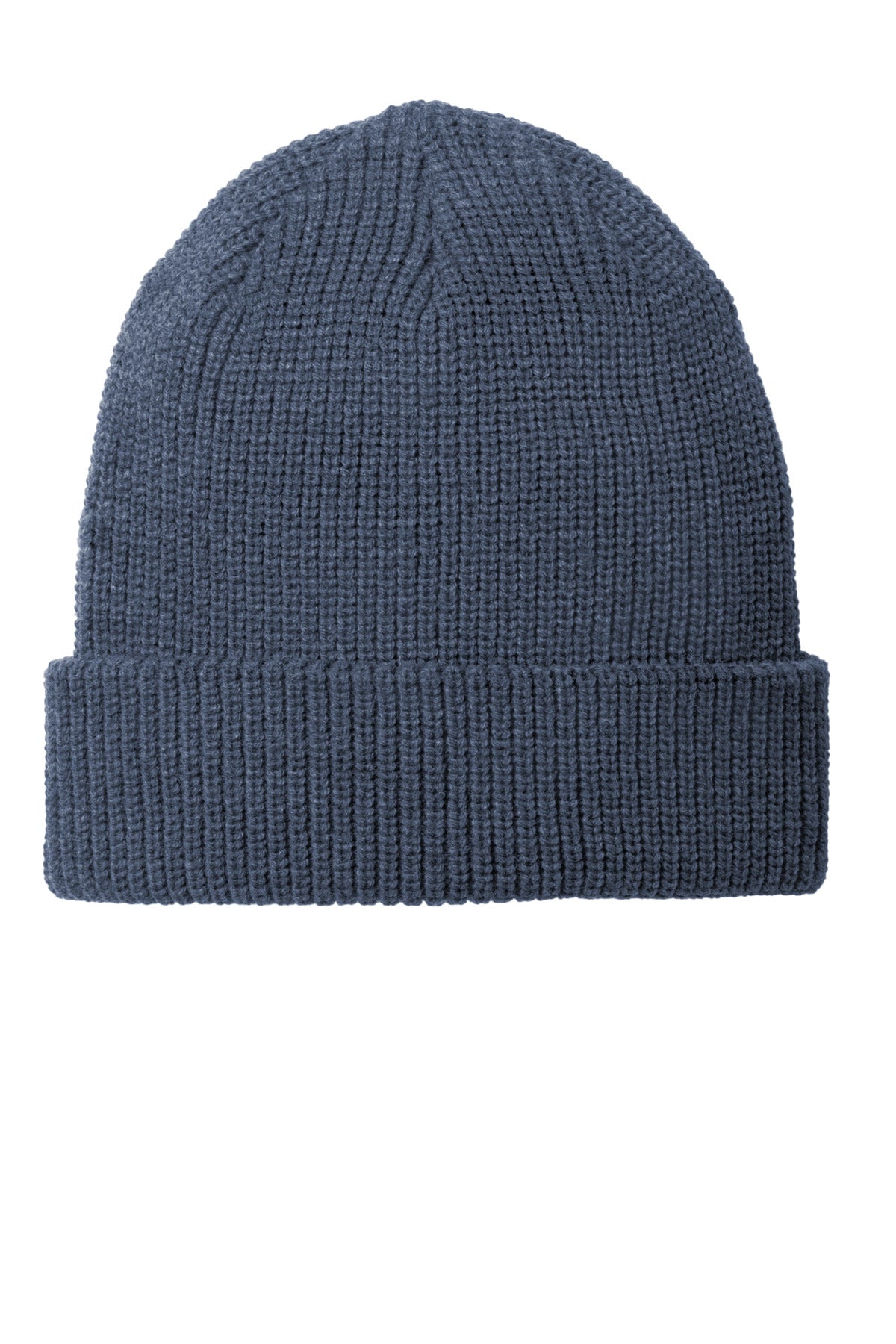 Blue heather Port Authority Chunky Knit Beanie with a folded brim, showcasing a cozy, textured knit design.