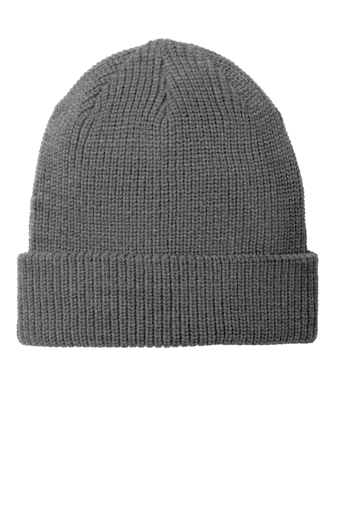 Port Authority Chunky Knit Beanie in grey smoke Heather, front view showing thick, cozy knit fabric.