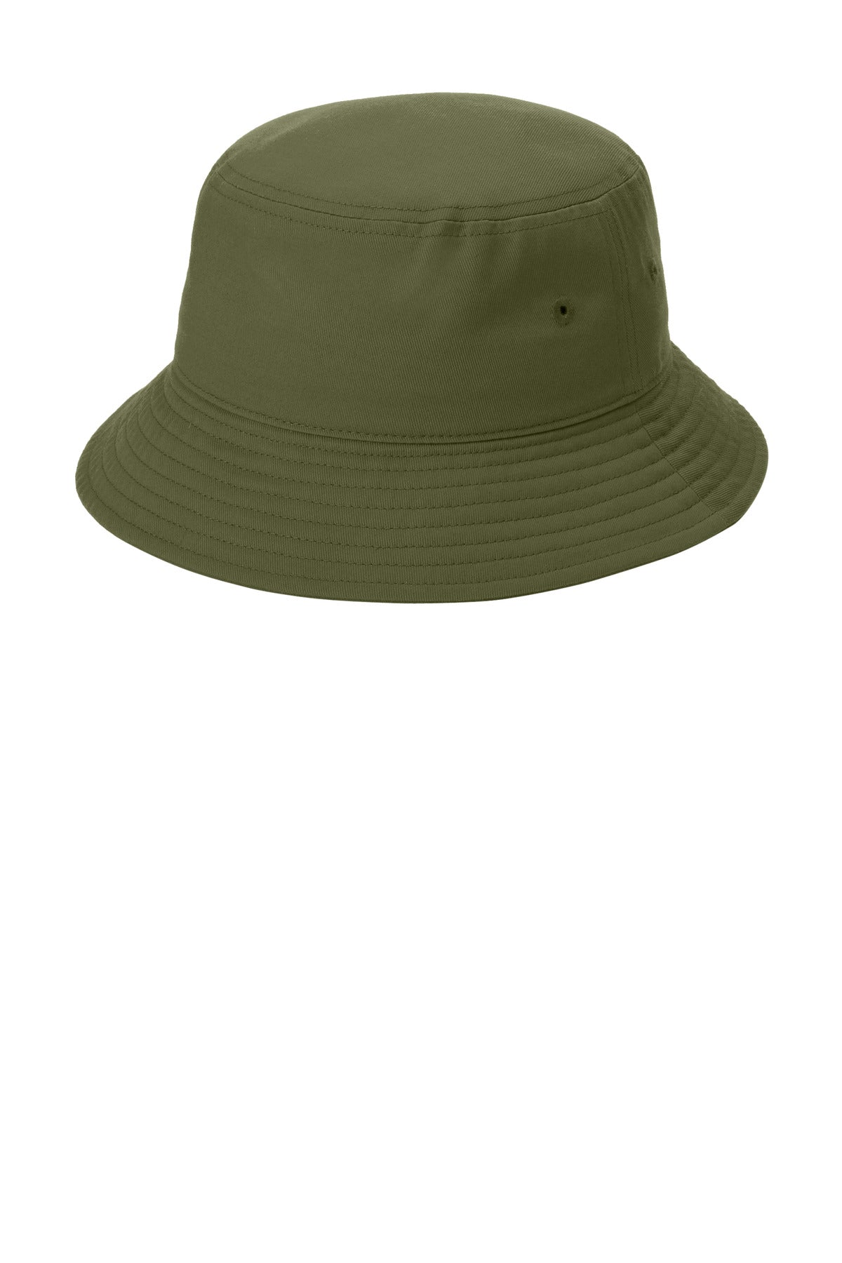 Olive drab green Port Authority Twill Classic Bucket Hat viewed from the left side.