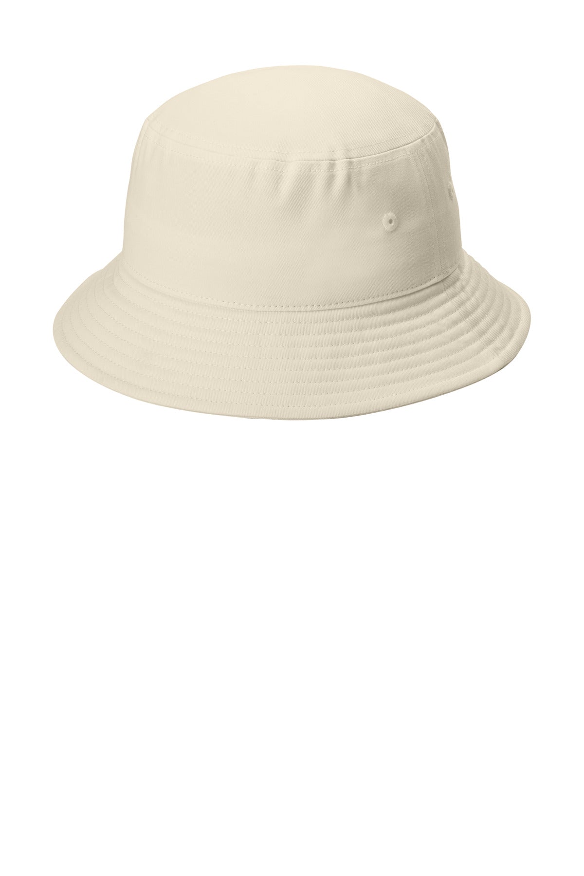 Port Authority Twill Classic Bucket Hat in Sahara color, showing the hat's brim and twill fabric texture from the left side.