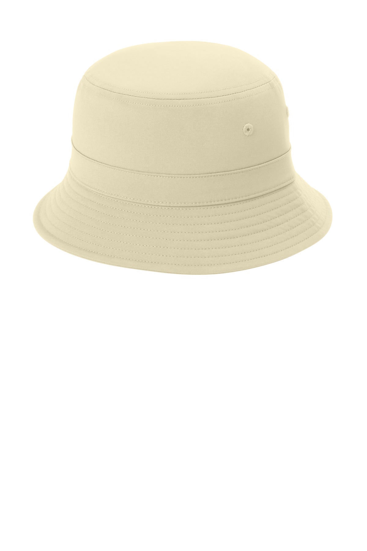 Port Authority ® Sahara poly bucket hat shown from the left side, featuring a wide brim and lightweight fabric for sun protection.