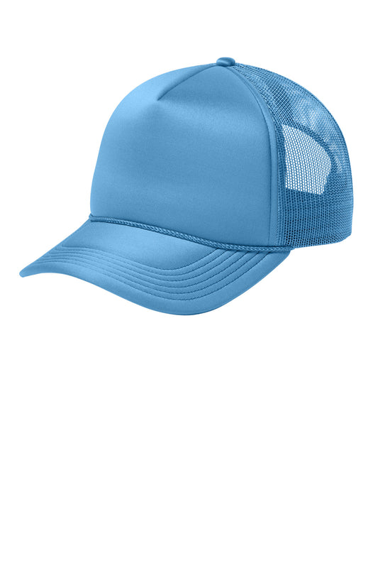 Port Authority Foam Truck'N Cap in Carolina Blue, shown from the left side with a classic trucker hat style.