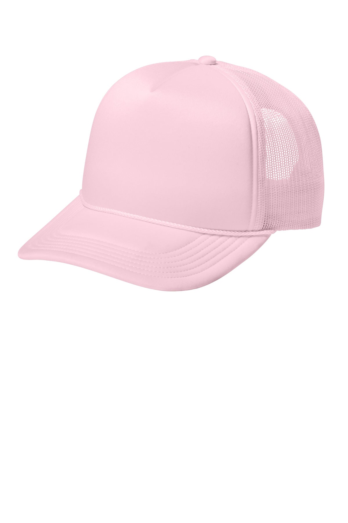 Port Authority Foam Truck'N Cap in cloud pink, flat left view, showing the soft foam material and classic trucker style.