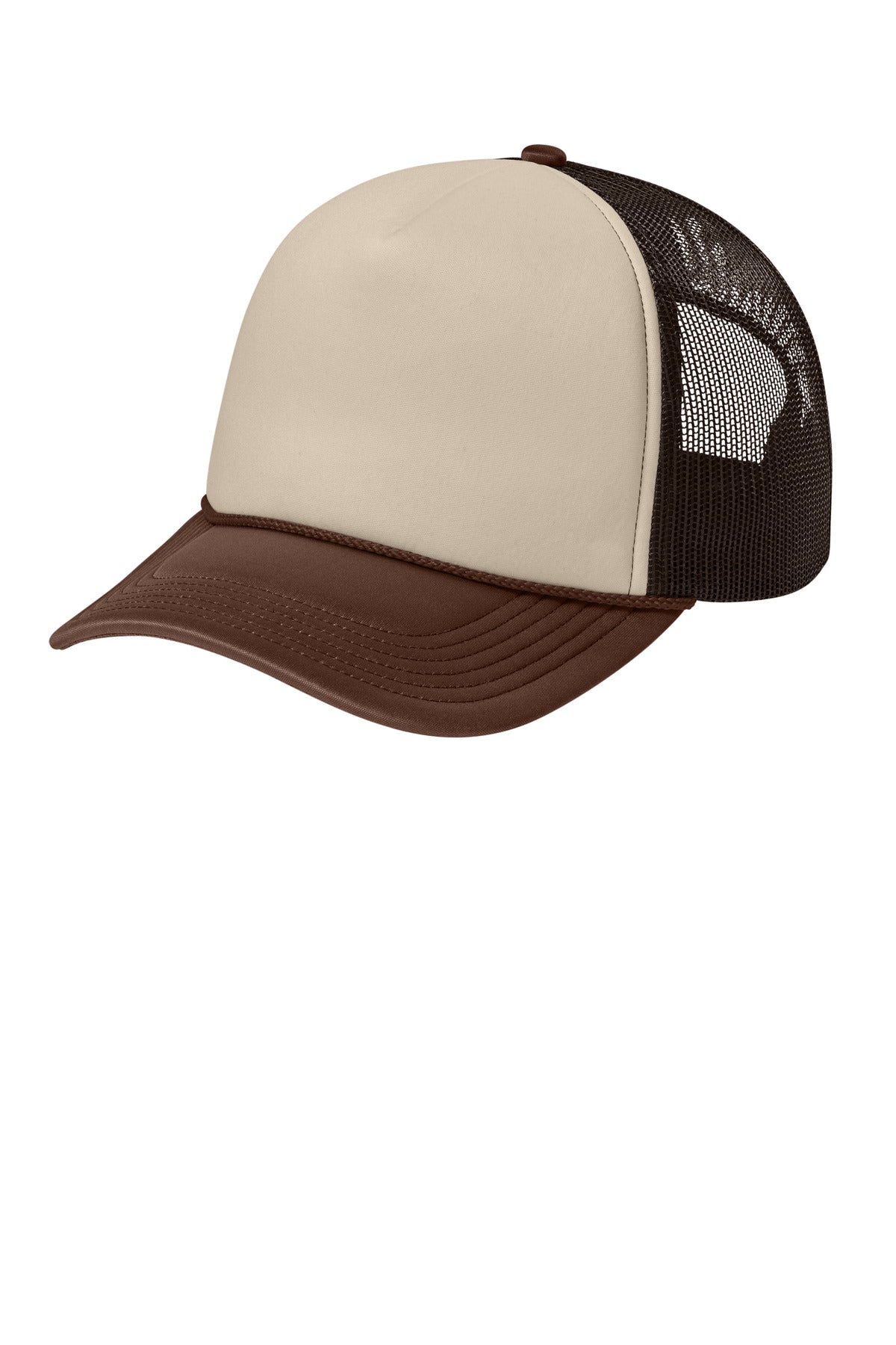 Port Authority Foam Truck'N Cap C993, navy blue trucker hat with foam front, adjustable snapback, and mesh back for ventilation.