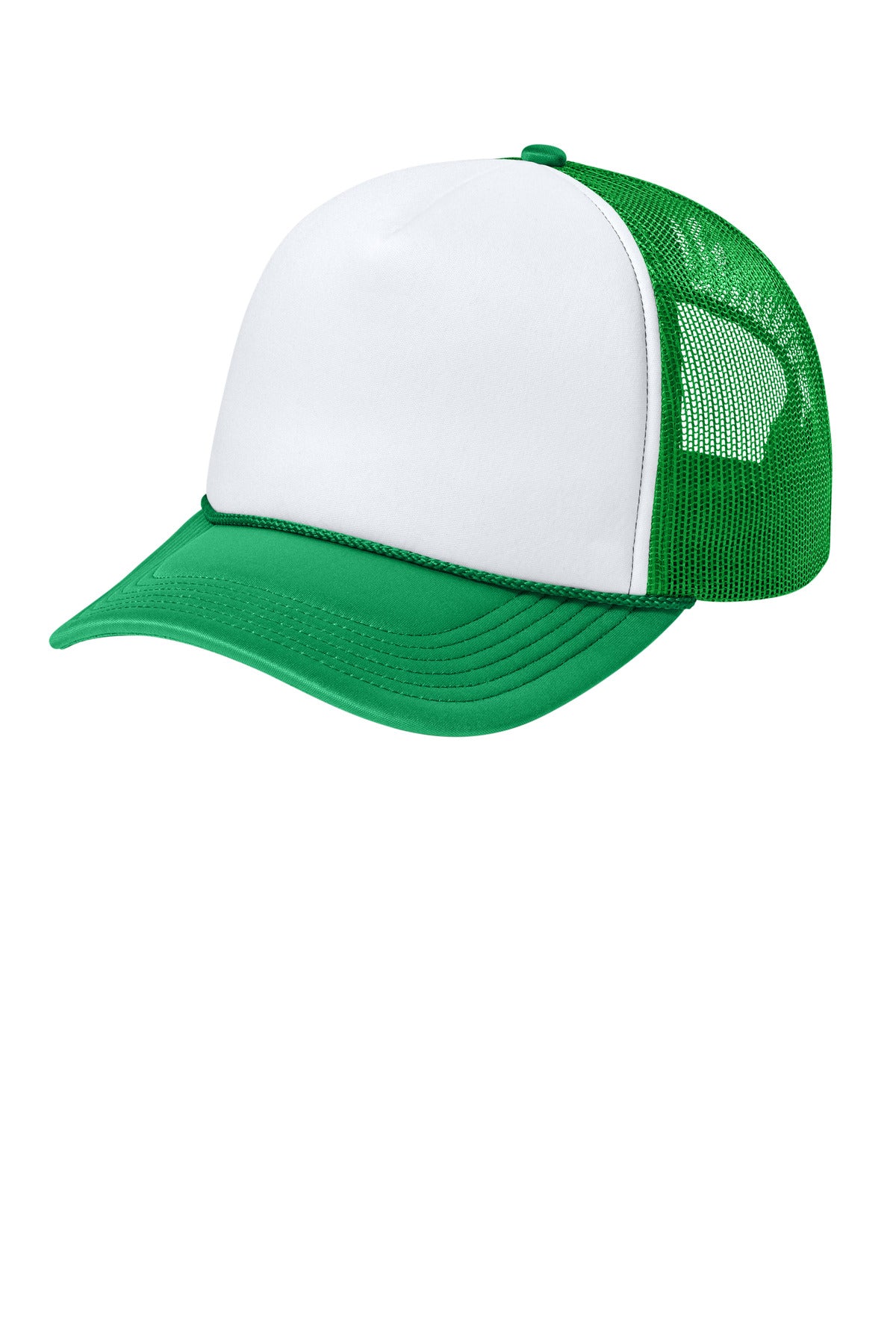 Port Authority Foam Truck'N Cap C993 in white and khaki, flat left view showing the classic baseball cap style.