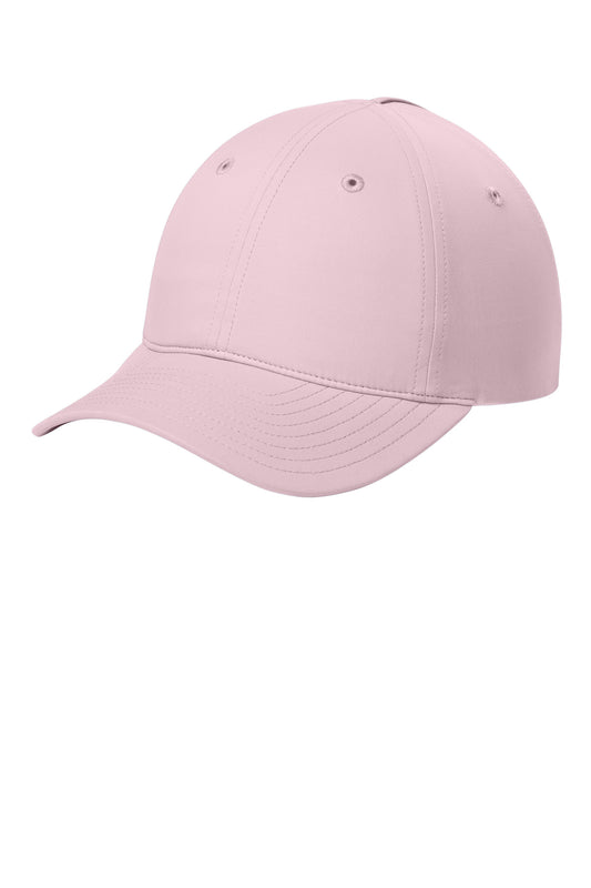 Port Authority All-Day Performance UPF ponytail cap in cloud pink, shown from the left side.
