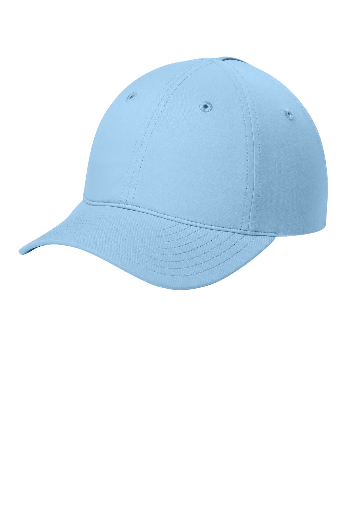 Light blue Port Authority All-Day Performance UPF ponytail cap showing front view with adjustable strap and breathable fabric.