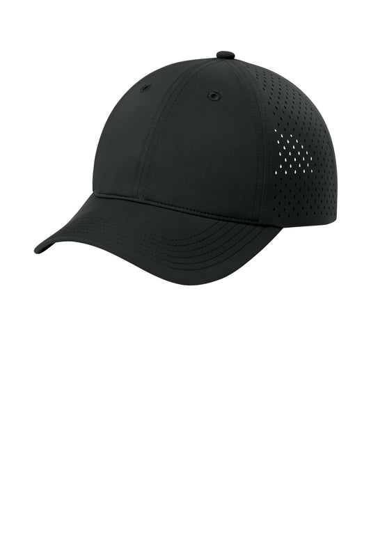 Port Authority All-Day Performance UPF perforated cap in deep black, shown from the left side.
