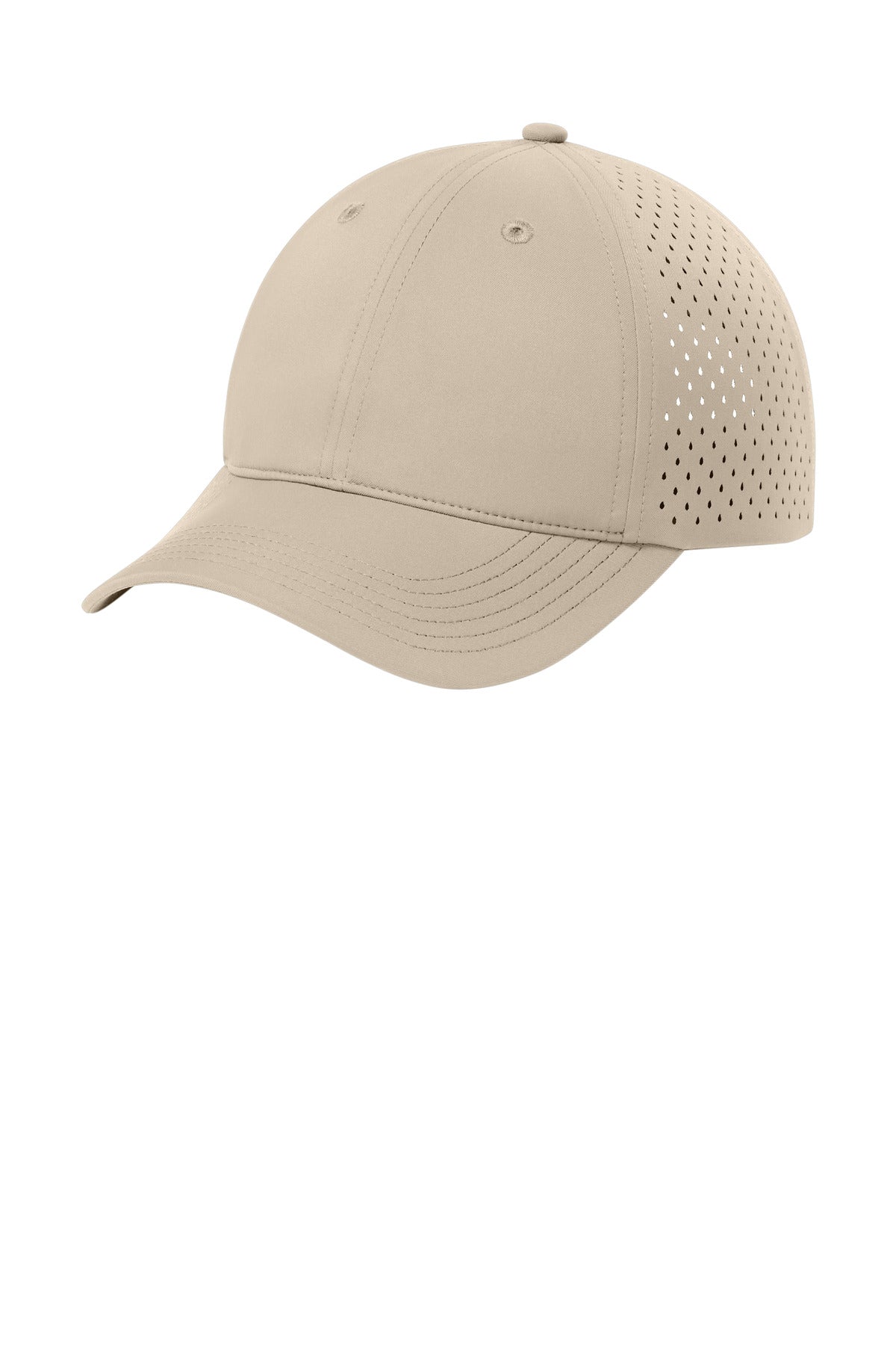 Port Authority All-Day Performance UPF perforated cap in stone color, shown from the left side.