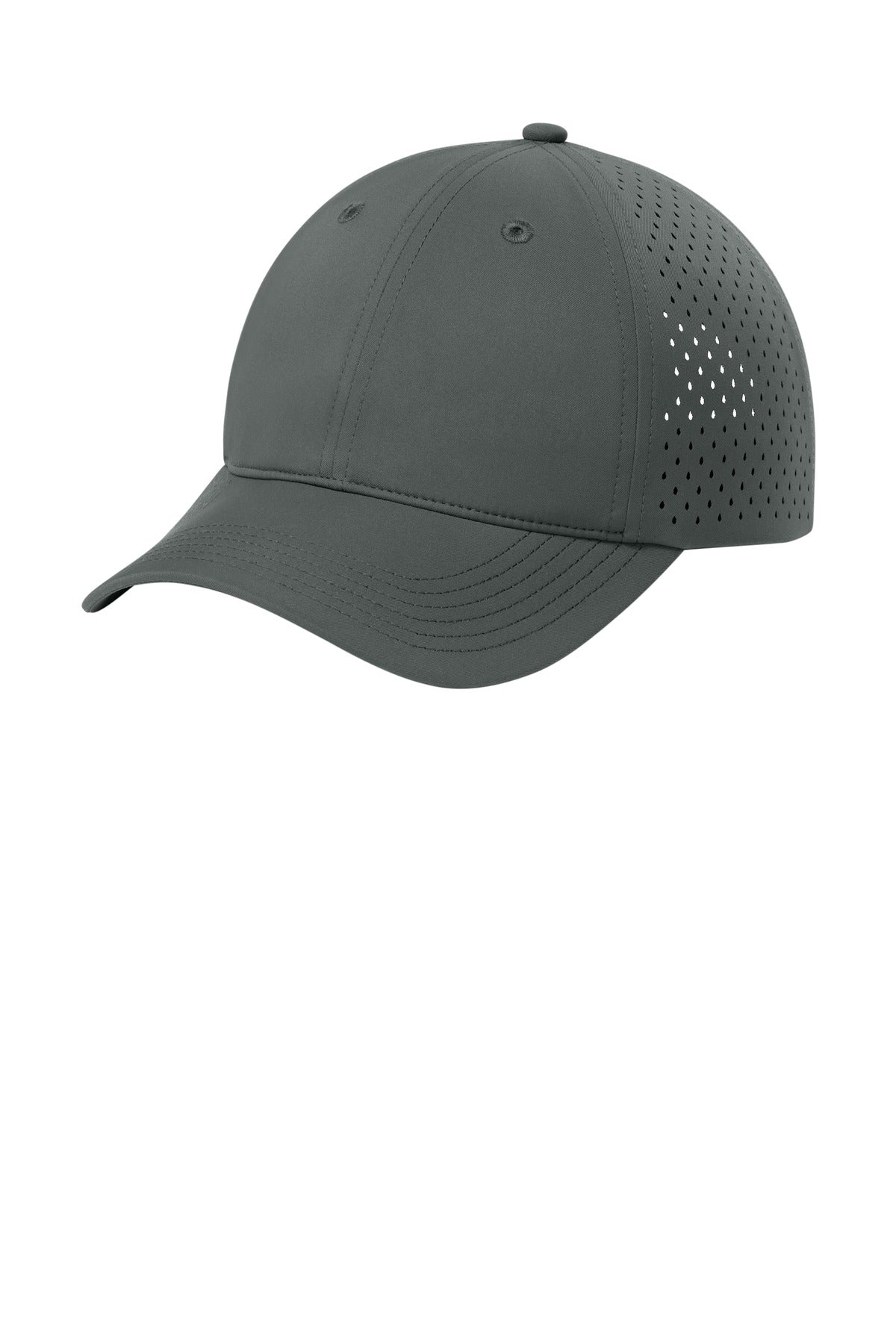 Port Authority All-Day Performance UPF perforated cap in storm grey shown from the left side.