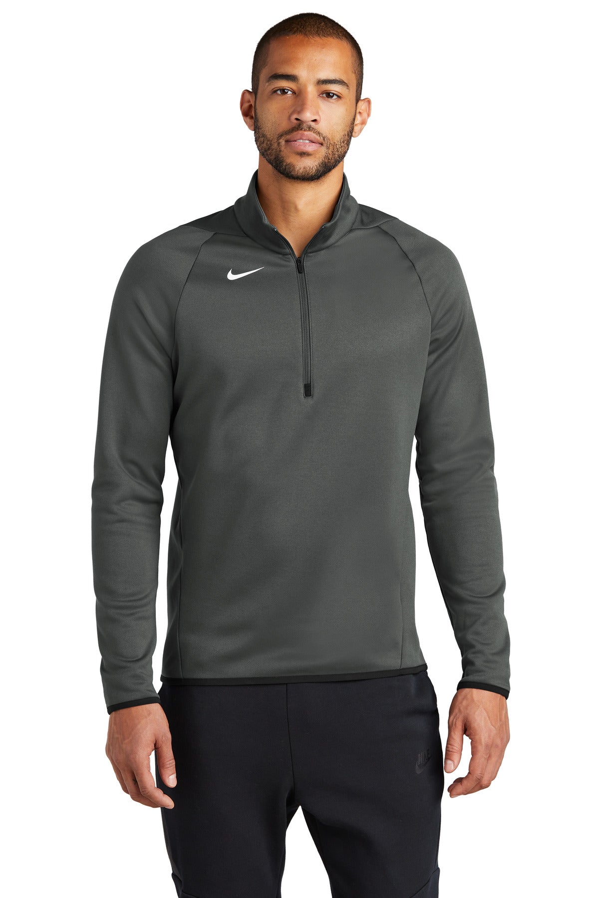 Nike Therma-FIT 1/4-Zip Fleece in team anthracite, front view showing the 1/4-zip and fleece material for warmth and comfort.