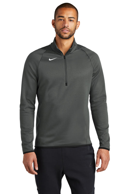 Nike Therma-FIT 1/4-Zip Fleece in team anthracite, front view showing the 1/4-zip and fleece material for warmth and comfort.