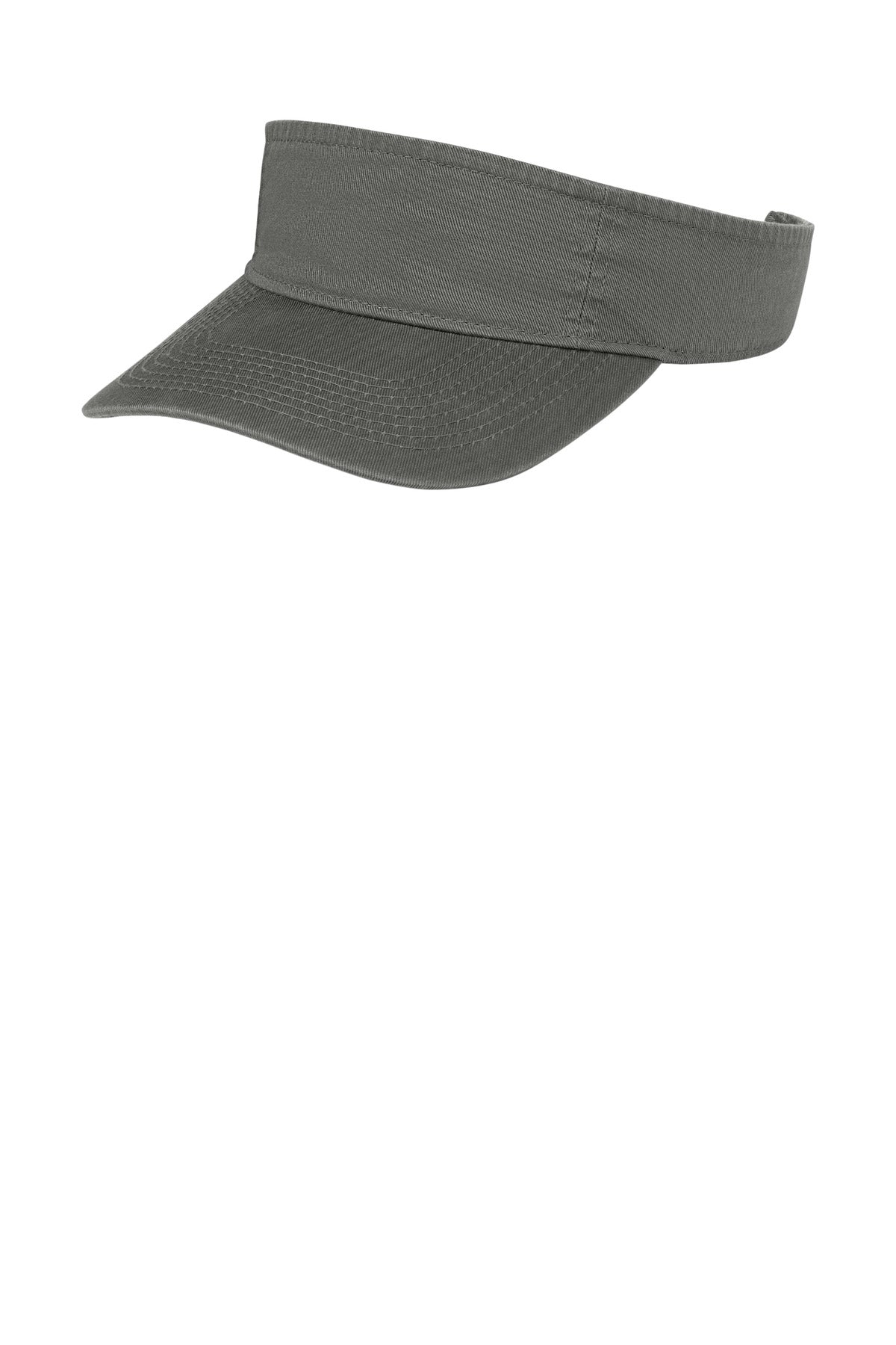 Charcoal Port Authority ® Fashion Visor CP45 with curved brim, adjustable strap, and lightweight design for sun protection.