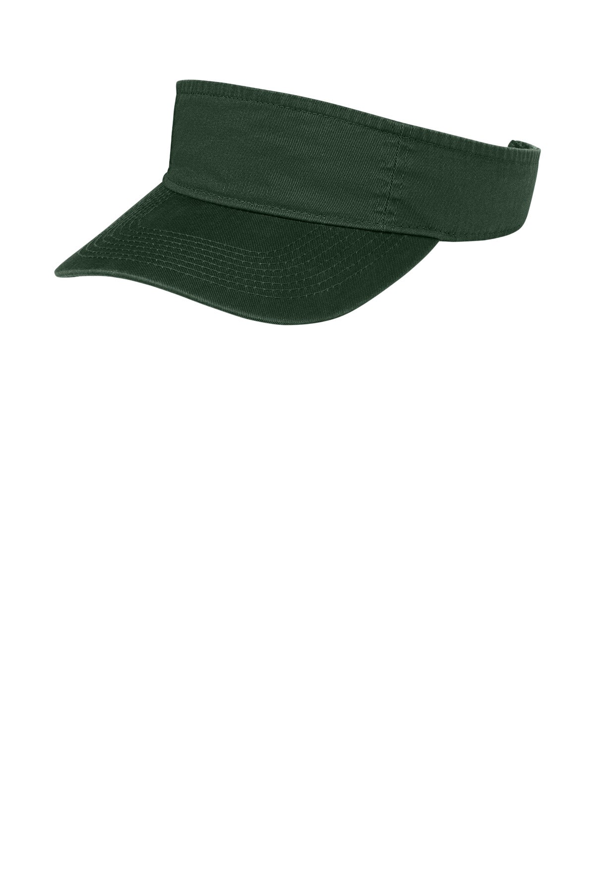 Port Authority Fashion Visor CP45 in hunter green, showing the front view with adjustable strap and curved brim.