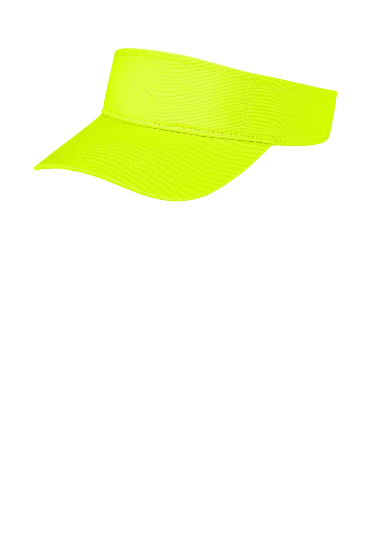 Neon yellow Port Authority Fashion Visor CP45 showing the front view with the curved brim and adjustable strap.