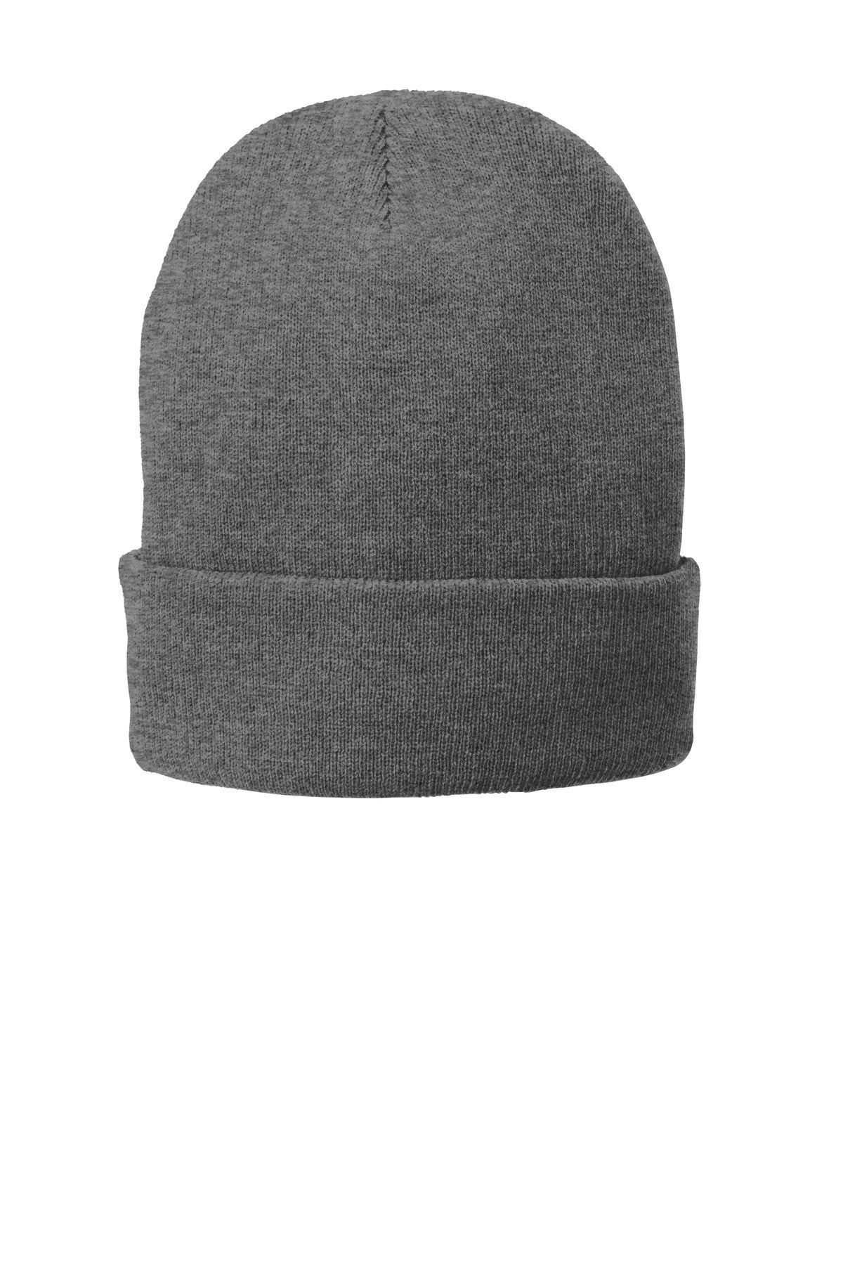 Port Authority fleece-lined knit cap in athletic oxford color, shown from the front, ideal for cold weather wear.