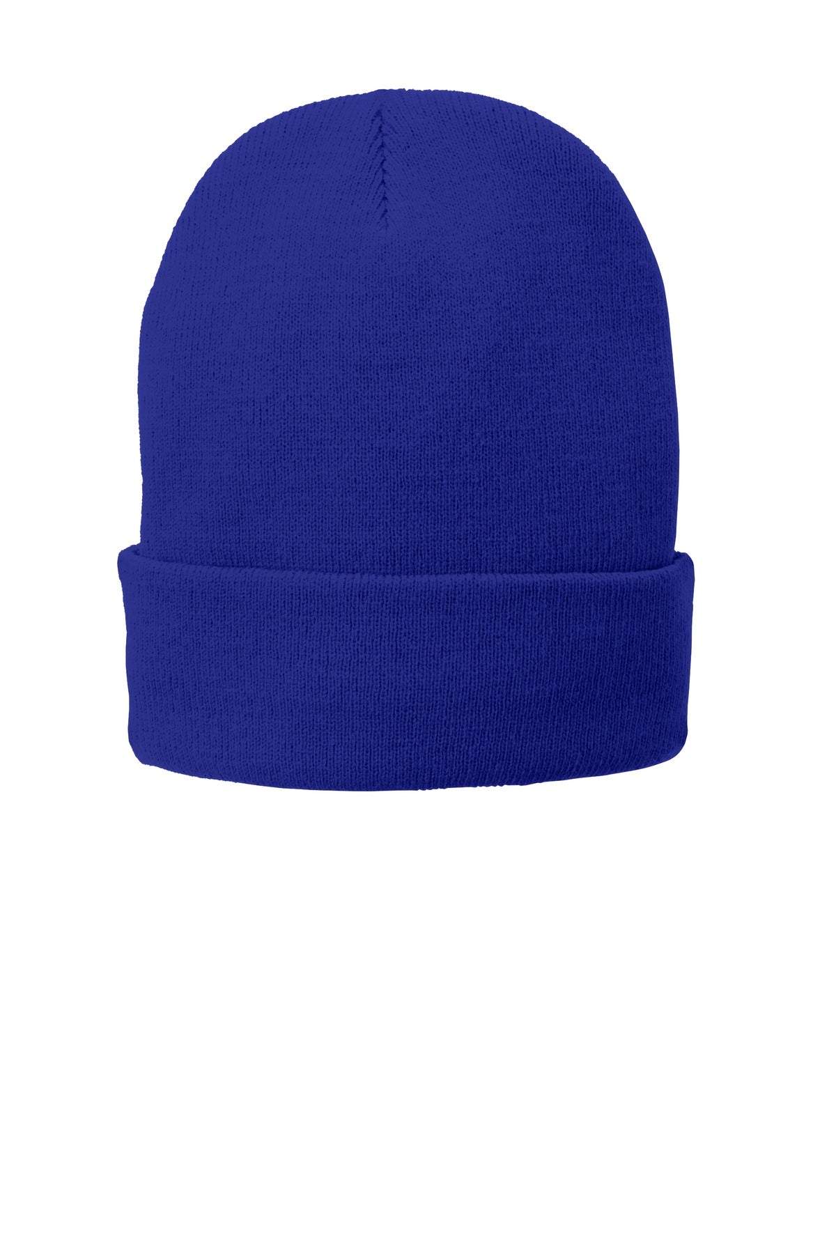 Port Authority fleece-lined knit cap, front view, showing cozy, warm winter hat with ribbed design and adjustable fit.