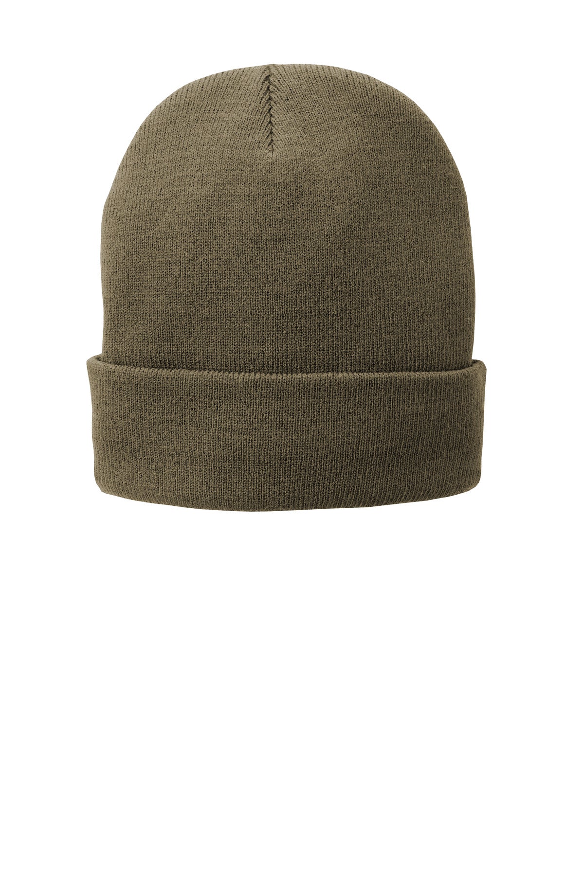Coyote brown Port Authority fleece-lined knit cap with flat front, cozy winter accessory for cold weather.