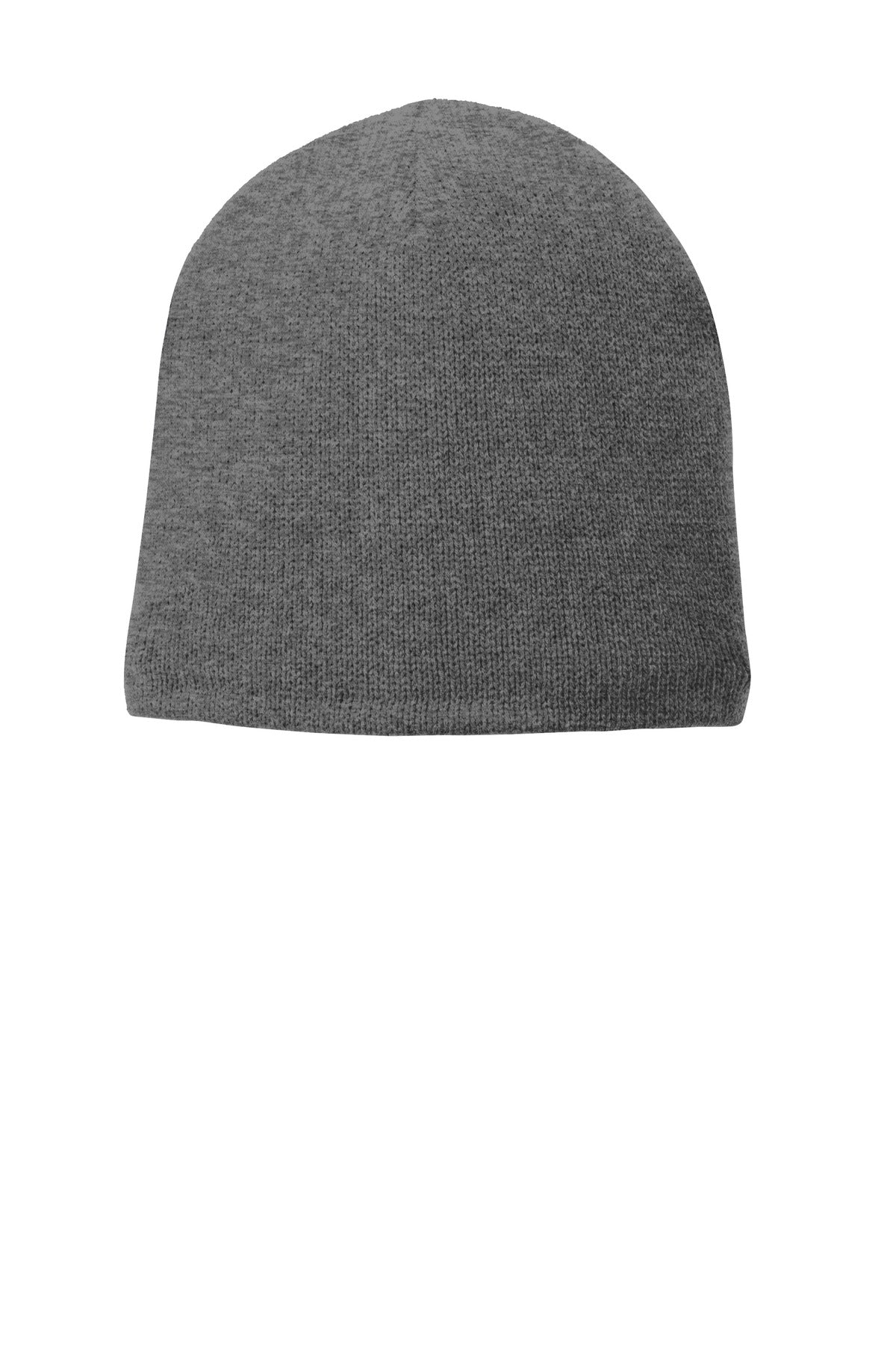 Port Authority fleece-lined beanie cap in athletic oxford color, front view showing soft fleece interior and snug fit.
