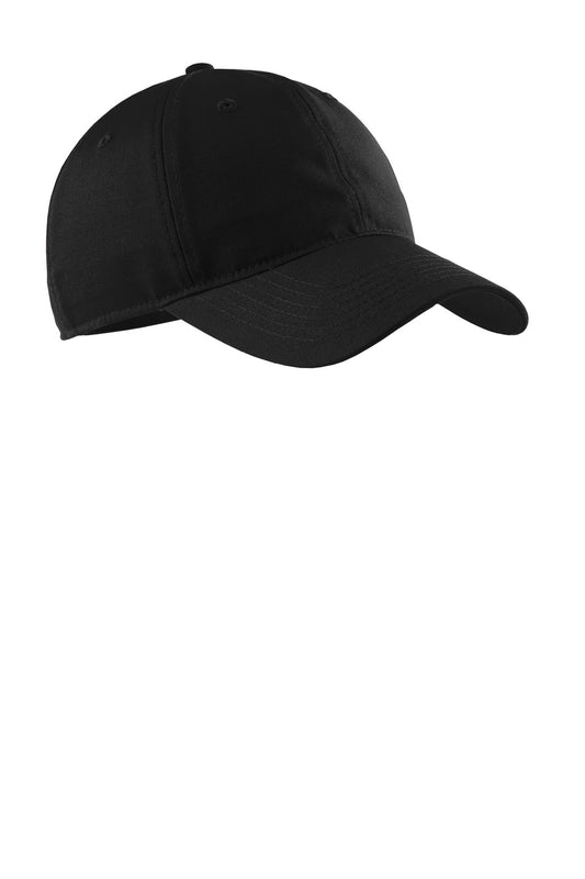 Black Port Authority ® soft brushed canvas cap with flat front, adjustable strap, and curved brim.