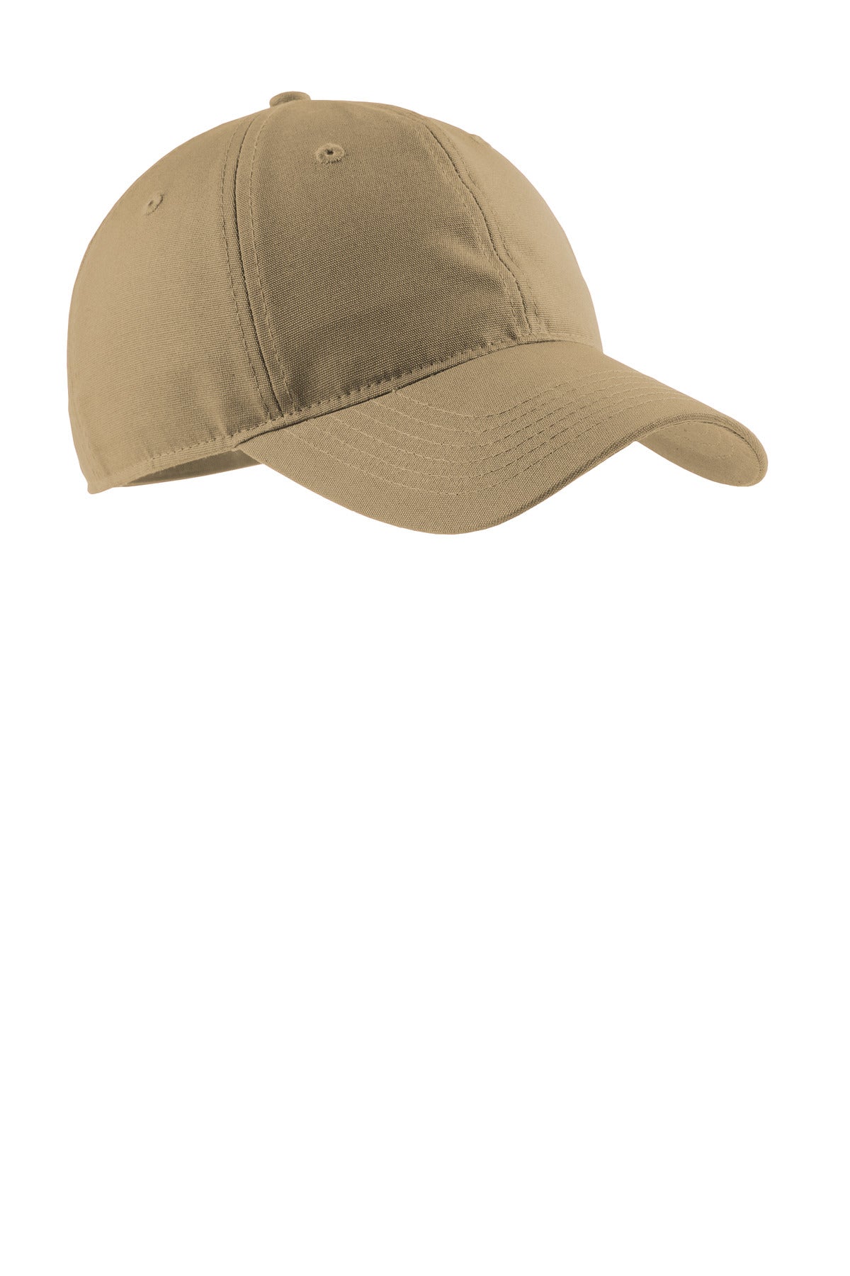 Khaki Port Authority soft brushed canvas cap with a flat front, featuring a classic baseball cap design.