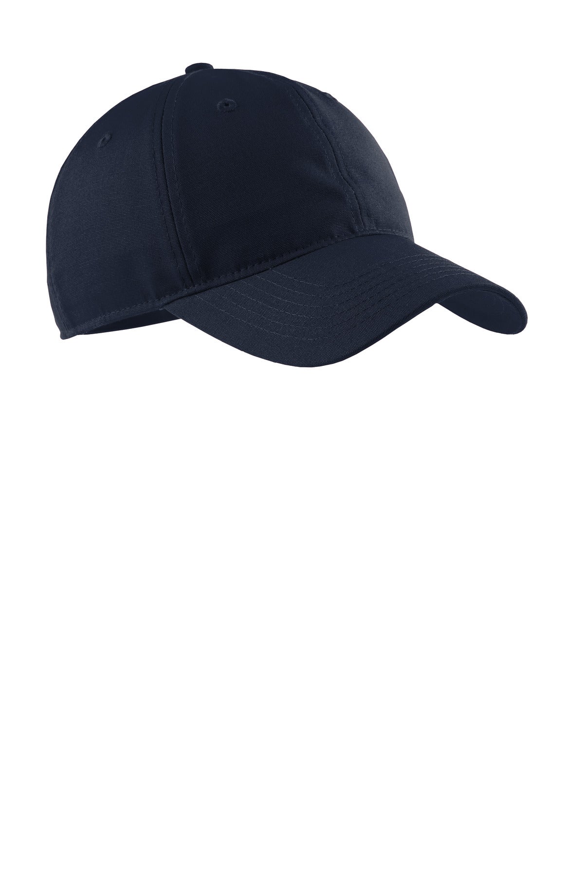 Navy Port Authority soft brushed canvas cap with flat front, adjustable strap, and curved brim for casual outdoor wear.