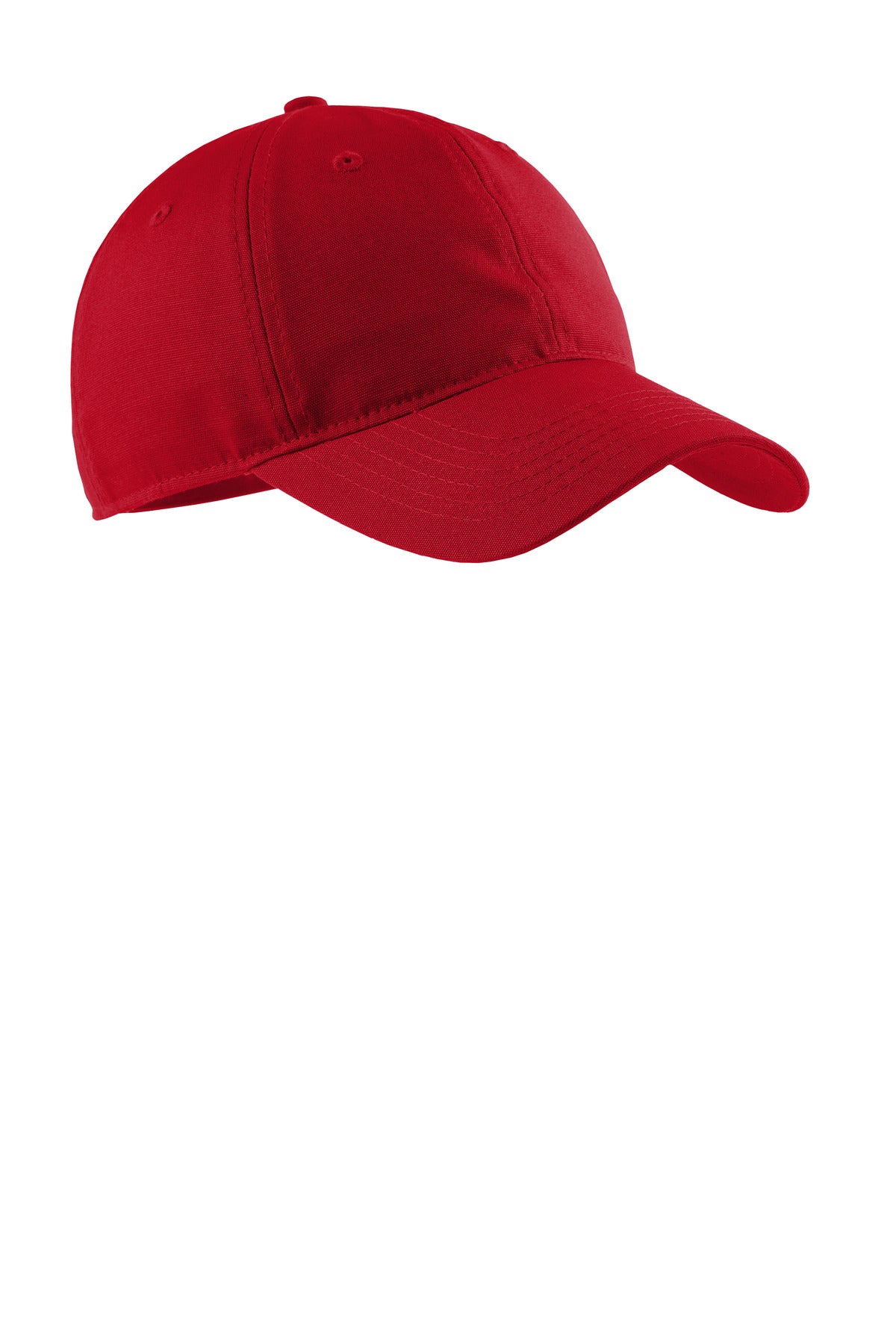 Red Port Authority soft brushed canvas cap with flat front, stylish and comfortable headwear for casual wear.