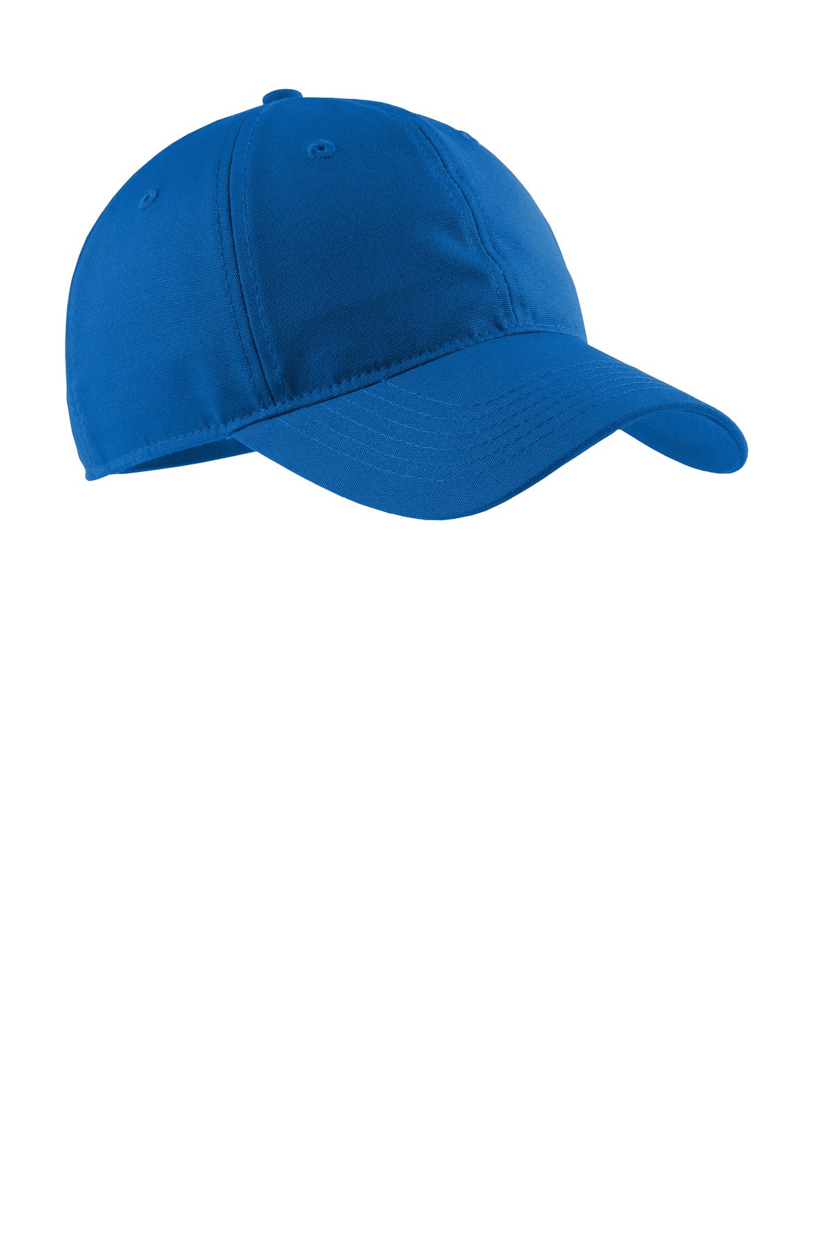 Royal blue Port Authority soft brushed canvas cap with flat front, adjustable strap, and embroidered logo.