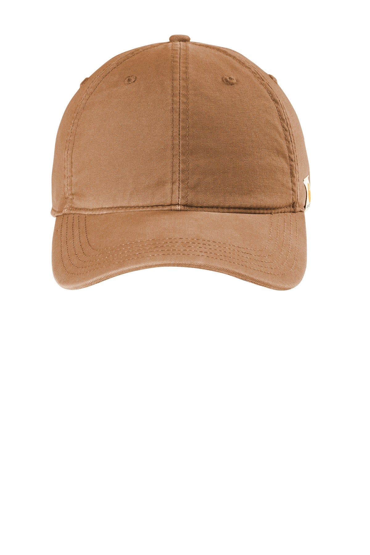 Carhartt cotton canvas cap in brown, front view showing adjustable strap and classic branding, durable casual headwear for men.