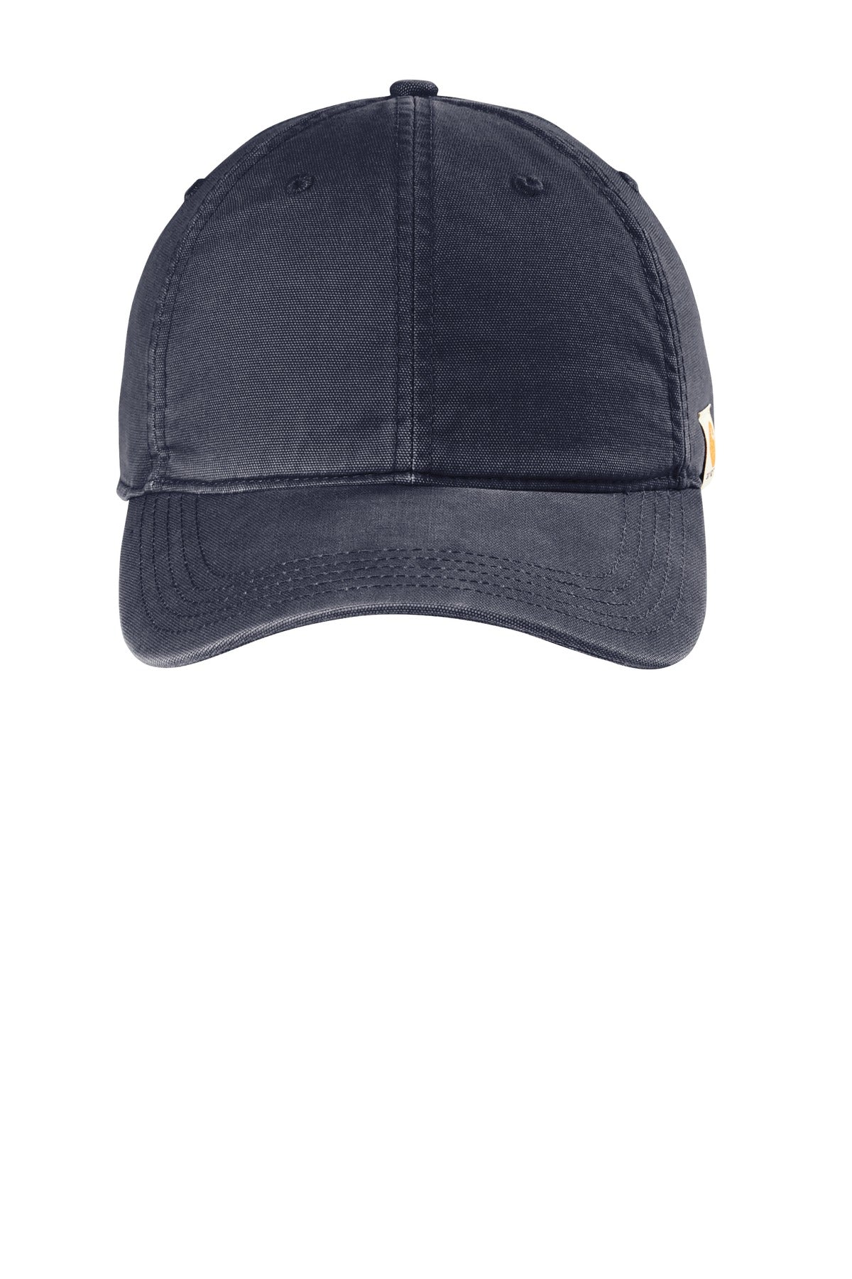 Carhartt cotton canvas cap in navy color with full front view, showcasing the classic design and adjustable strap.