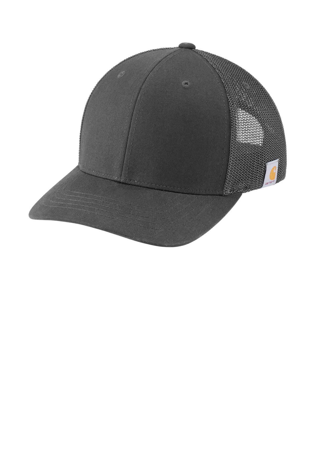 Carhartt Flexfit 110 mesh back cap in shadow grey with curved brim, adjustable fit, and breathable mesh panels.