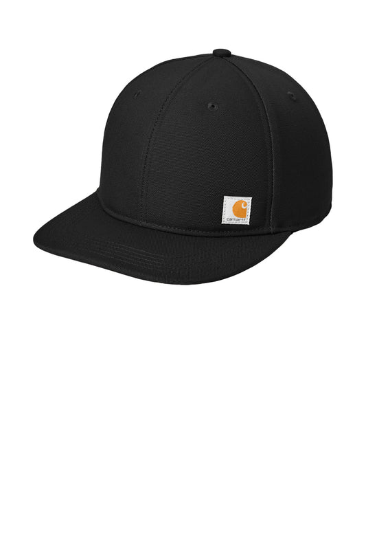 Black Carhartt Ashland Cap with curved brim and adjustable strap, shown from the left side.