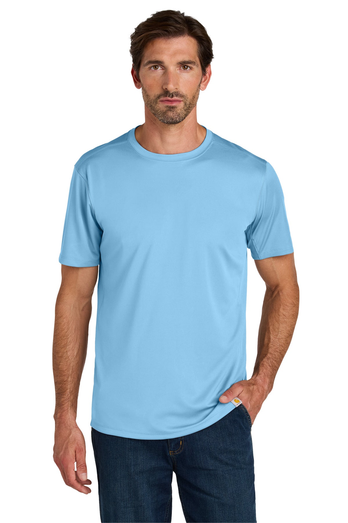 Carhartt Force Sun Defender short sleeve T-shirt in freshwater blue, featuring a comfortable fit and lightweight fabric.