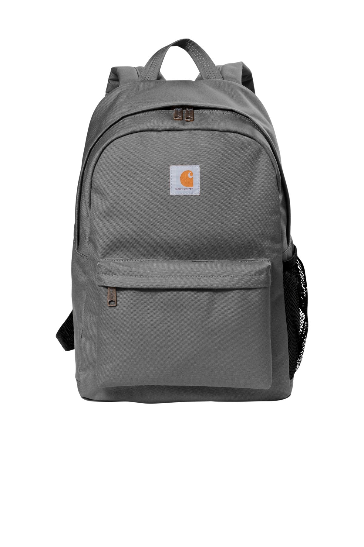 Grey Carhartt Canvas Backpack with front pocket and adjustable straps, designed for durable and practical everyday use.