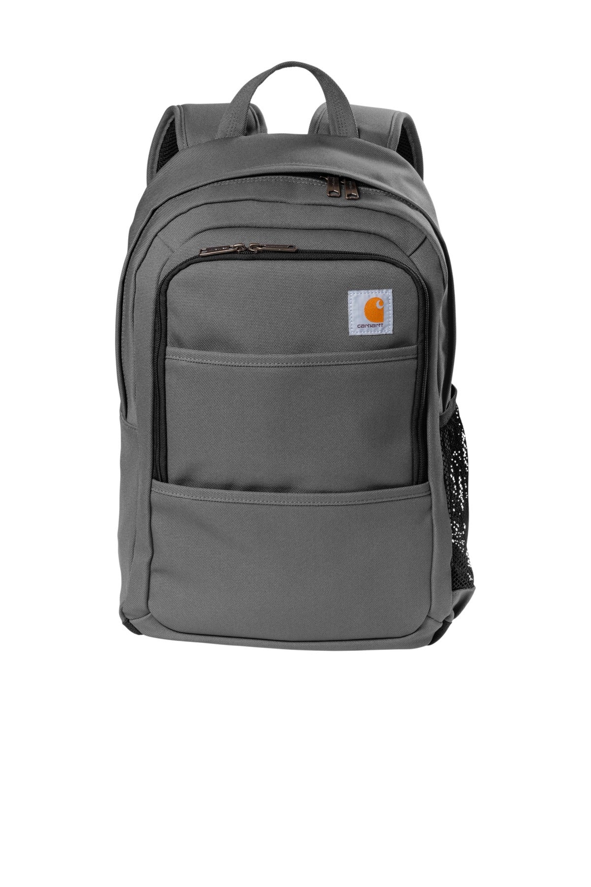 Carhartt Foundry Series backpack in grey with front pockets and sturdy straps, designed for durable everyday use.